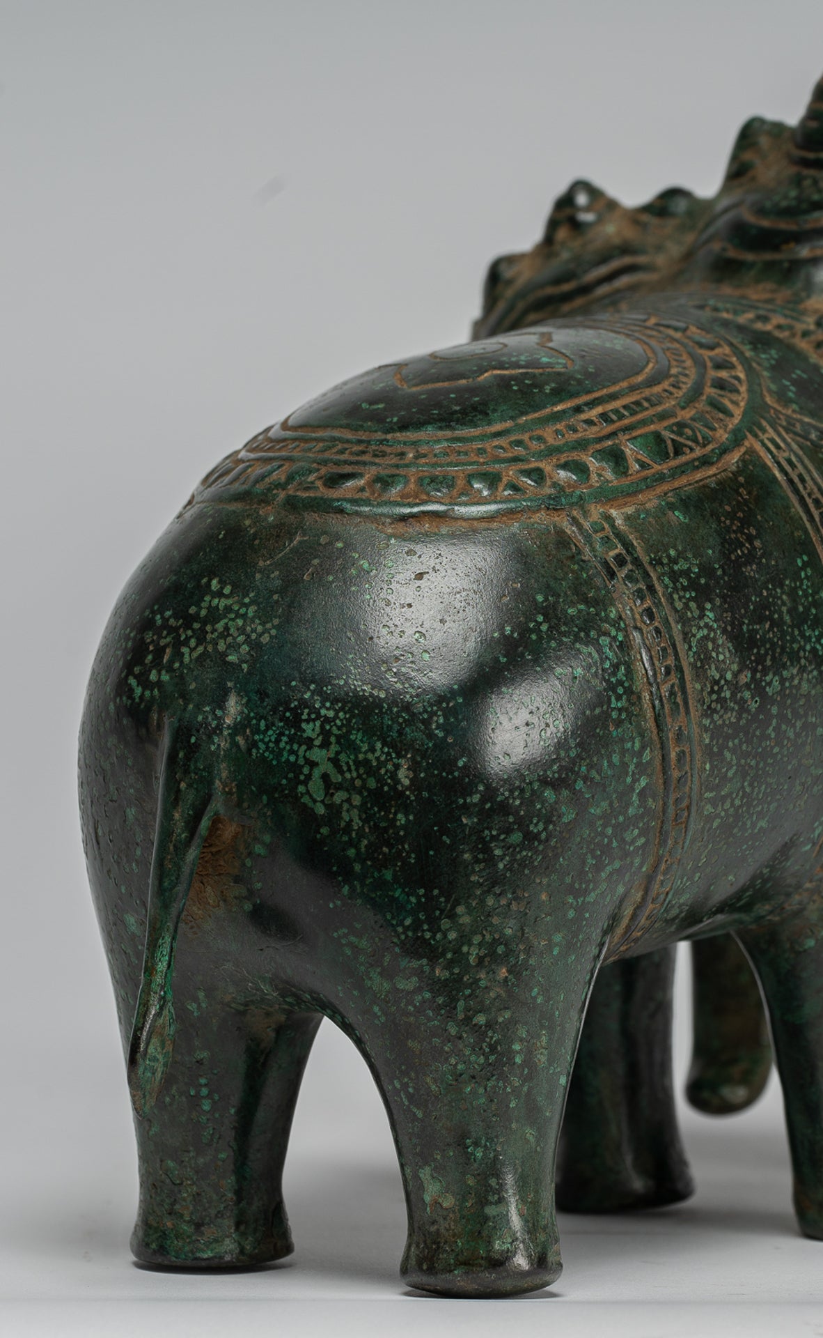 Antique Khmer Style Bronze Erawan Airavata or Elephant Statue - 18cm/7" Tall