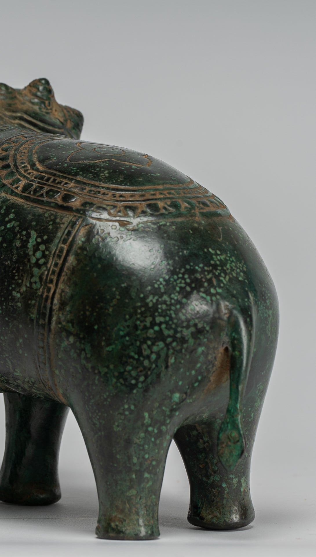 Antique Khmer Style Bronze Erawan Airavata or Elephant Statue - 18cm/7" Tall