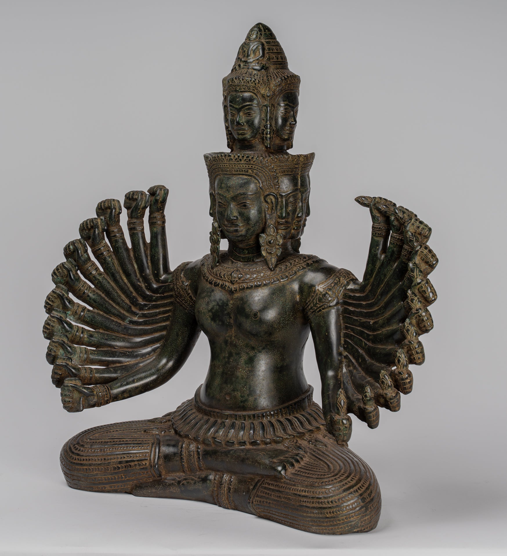 Antique Khmer in stile Khmer seduto Borhisattva Avalokiteshvara Statua - 53cm/21 "
