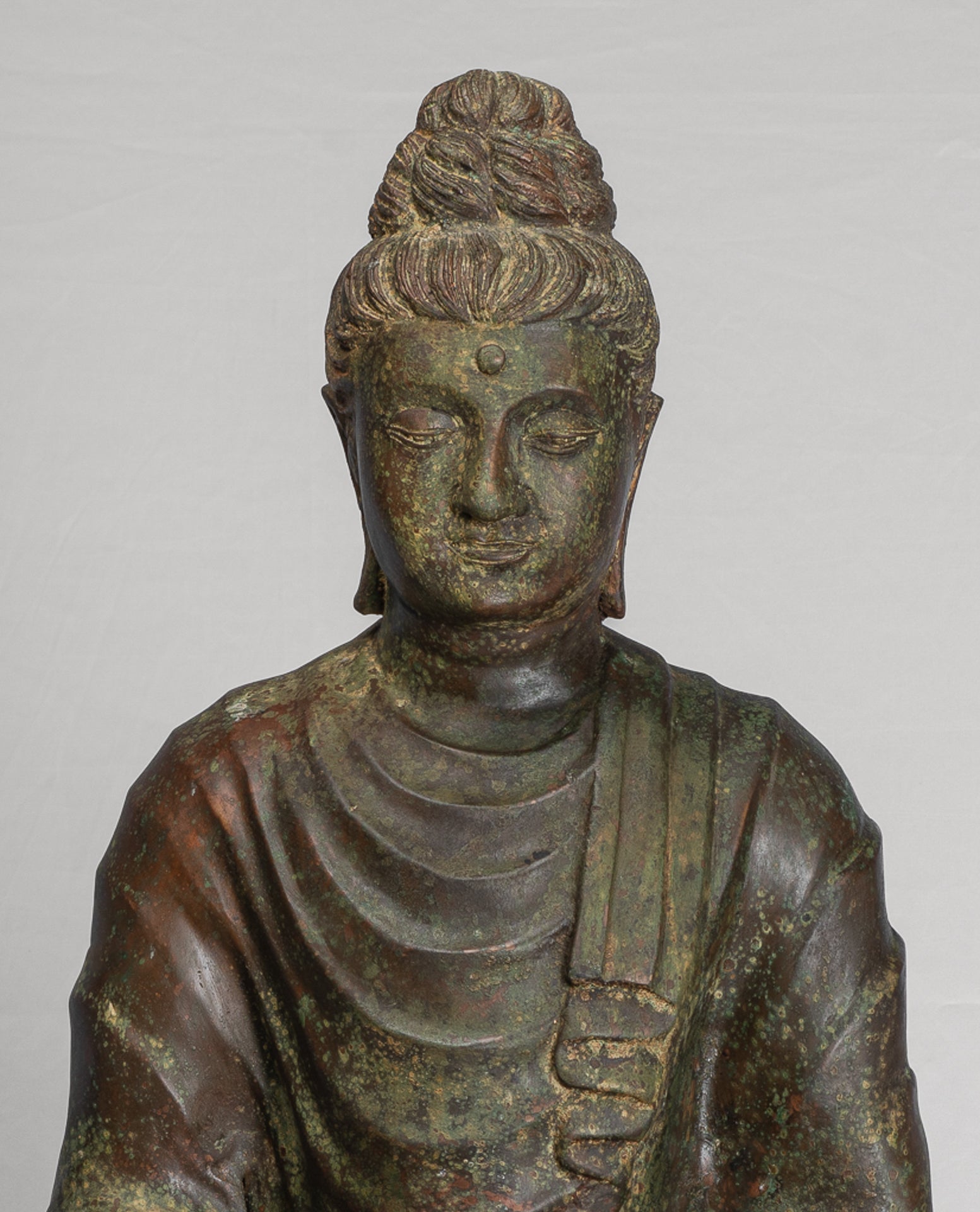 Indian Buddha Statue - Antique Gandhara Style Bronze Meditation Buddha Statue - 70cm/28"