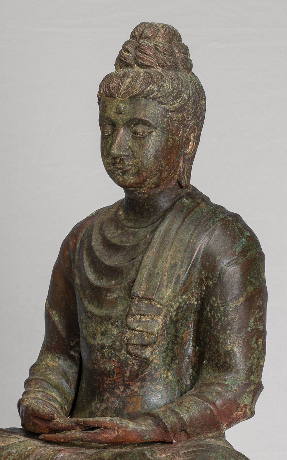 Indian Buddha Statue - Antique Gandhara Style Bronze Meditation Buddha Statue - 70cm/28"