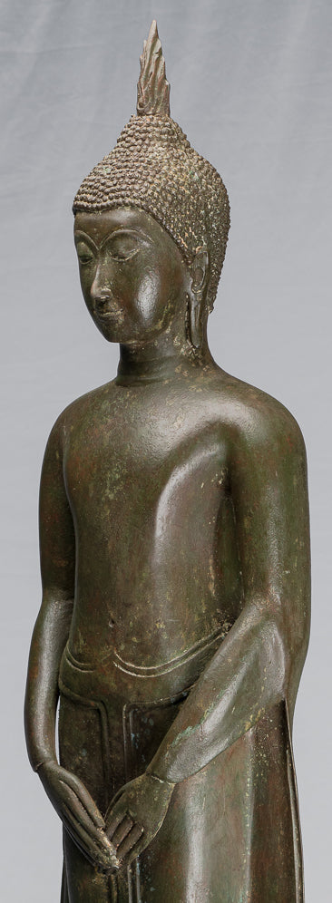 Stehende, nachdenkliche Buddha-Statue aus Bronze im antiken thailändischen Ayutthaya-Stil – 99 cm.