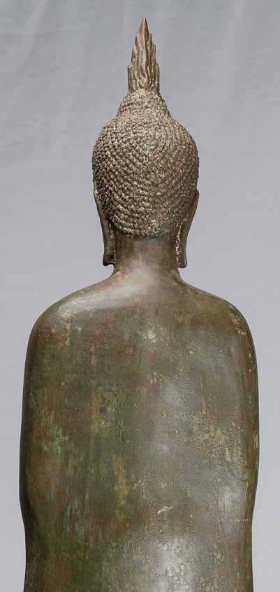 Stehende, nachdenkliche Buddha-Statue aus Bronze im antiken thailändischen Ayutthaya-Stil – 99 cm.