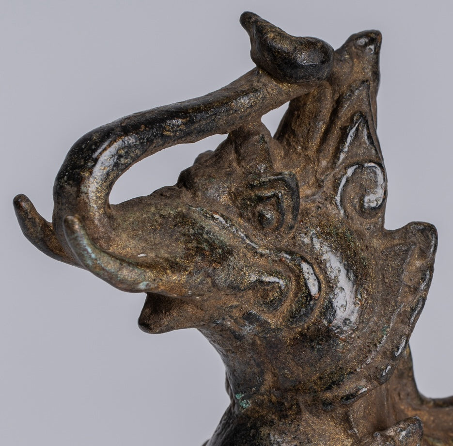 Bronzo di bronzo bronico antico Bronzo in piedi Chinthe Guardian Temple Lion - 11,5 cm/5 "