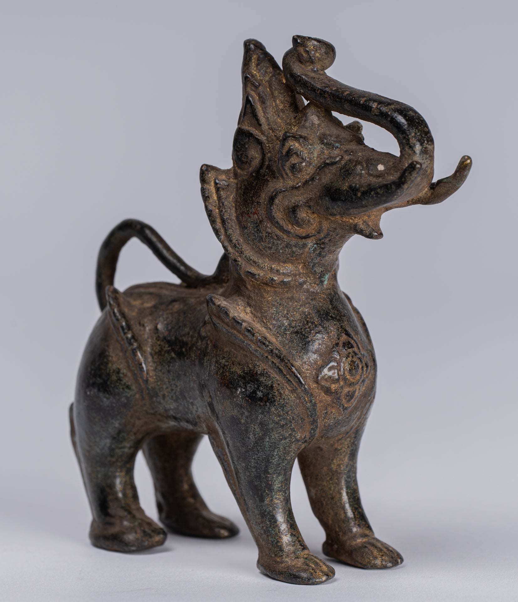 Bronzo di bronzo bronico antico Bronzo in piedi Chinthe Guardian Temple Lion - 11,5 cm/5 "