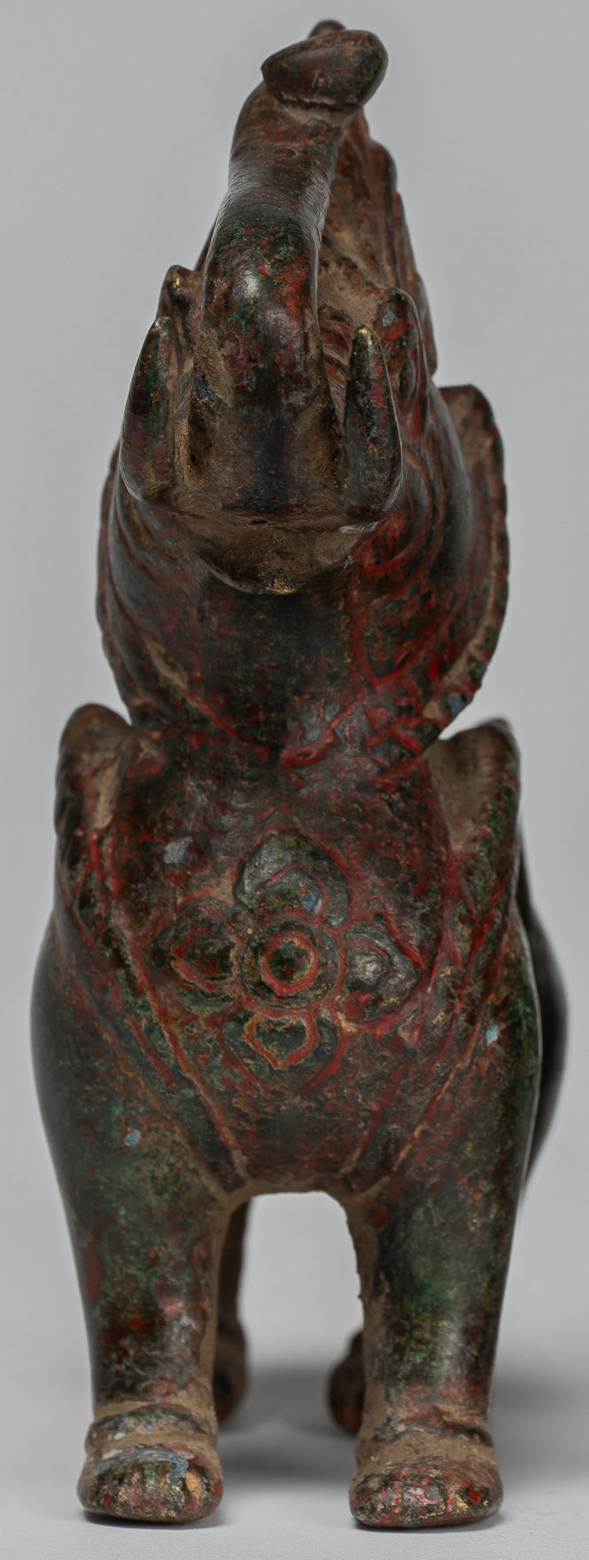 Antique Burmese Style Bronze Standing Chinthe Guardian Temple Lions - 11.5cm/5" (Pair)