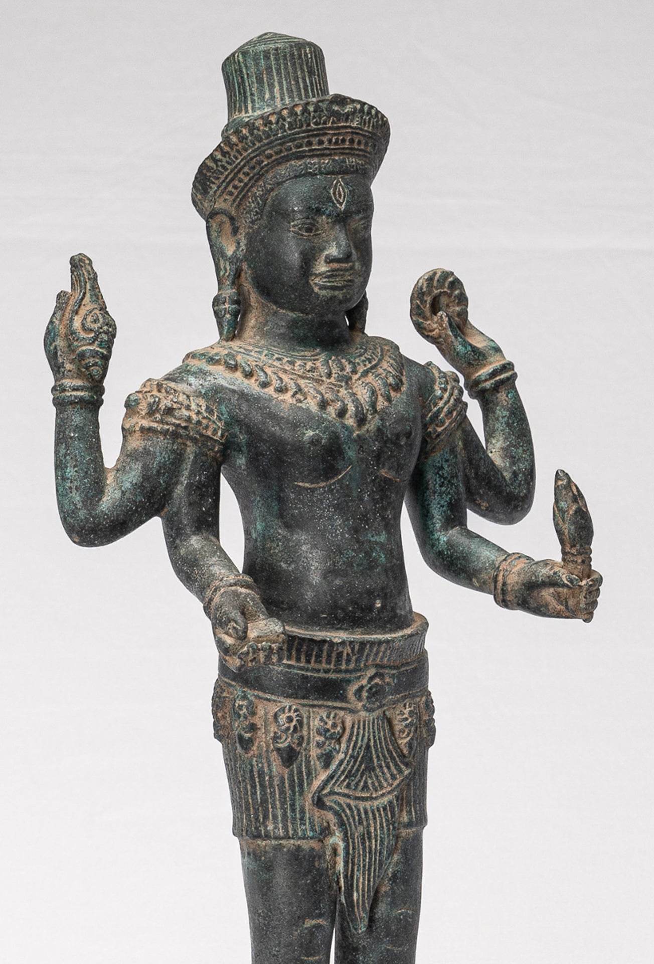Antique Khmer Style Koh Ker Style Shiva Statue — Standing Four-Armed Shiva in Bronze - 44cm/18"