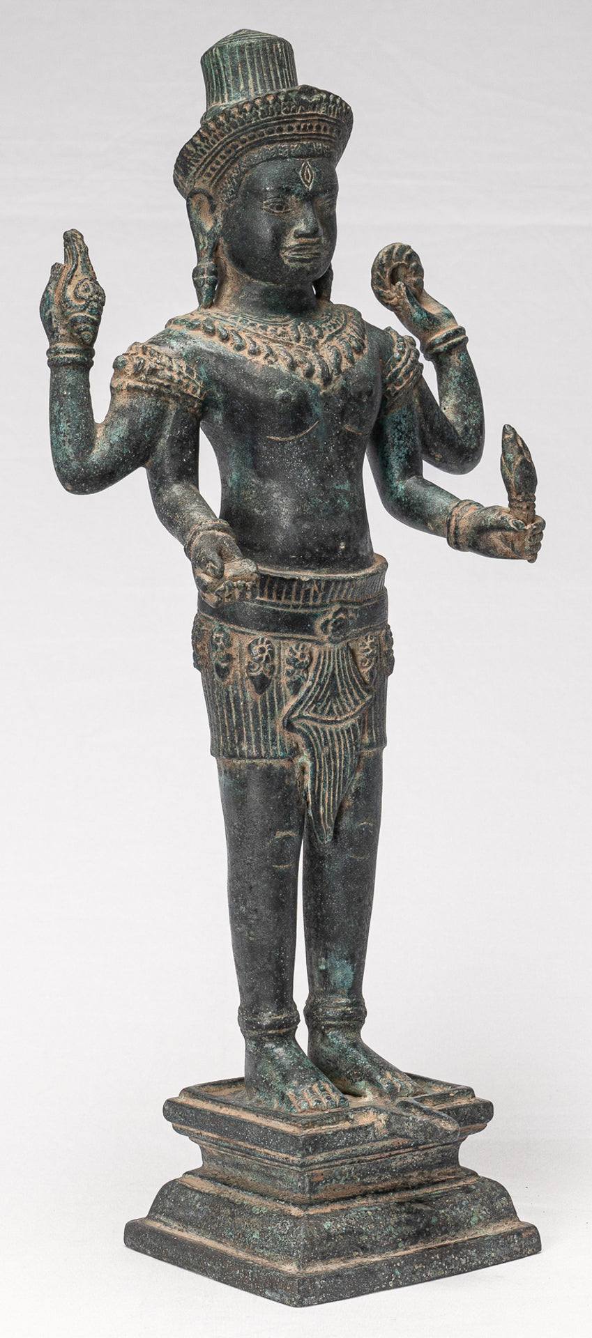 Antique Khmer Style Koh Ker Style Shiva Statue — Standing Four-Armed Shiva in Bronze - 44cm/18"