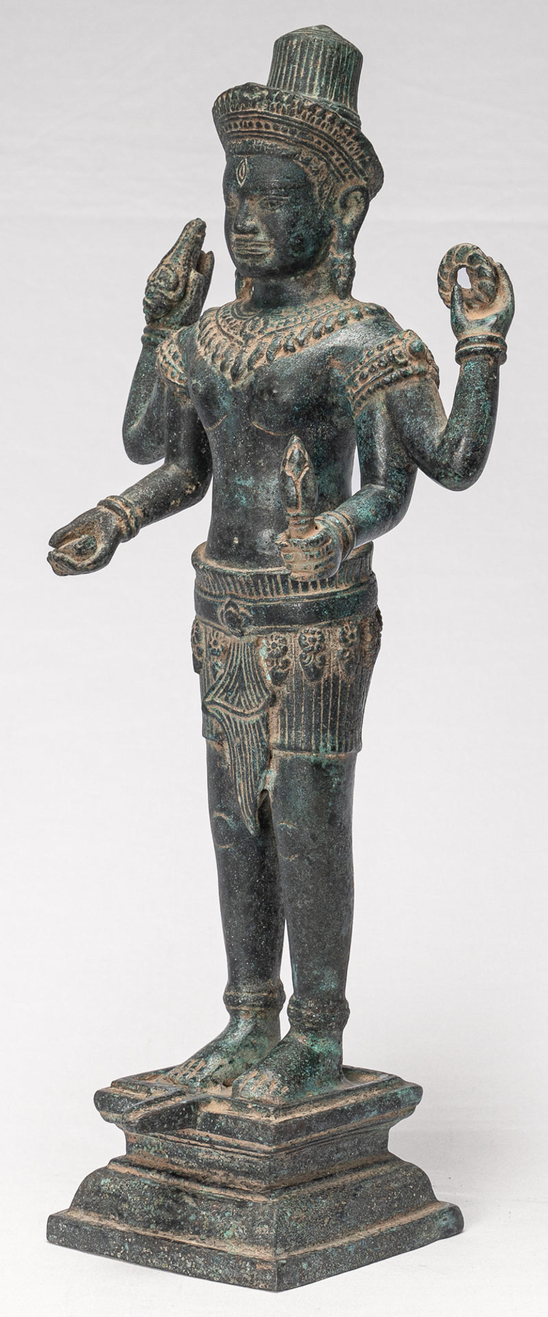 Antique Khmer Style Koh Ker Style Shiva Statue — Standing Four-Armed Shiva in Bronze - 44cm/18"