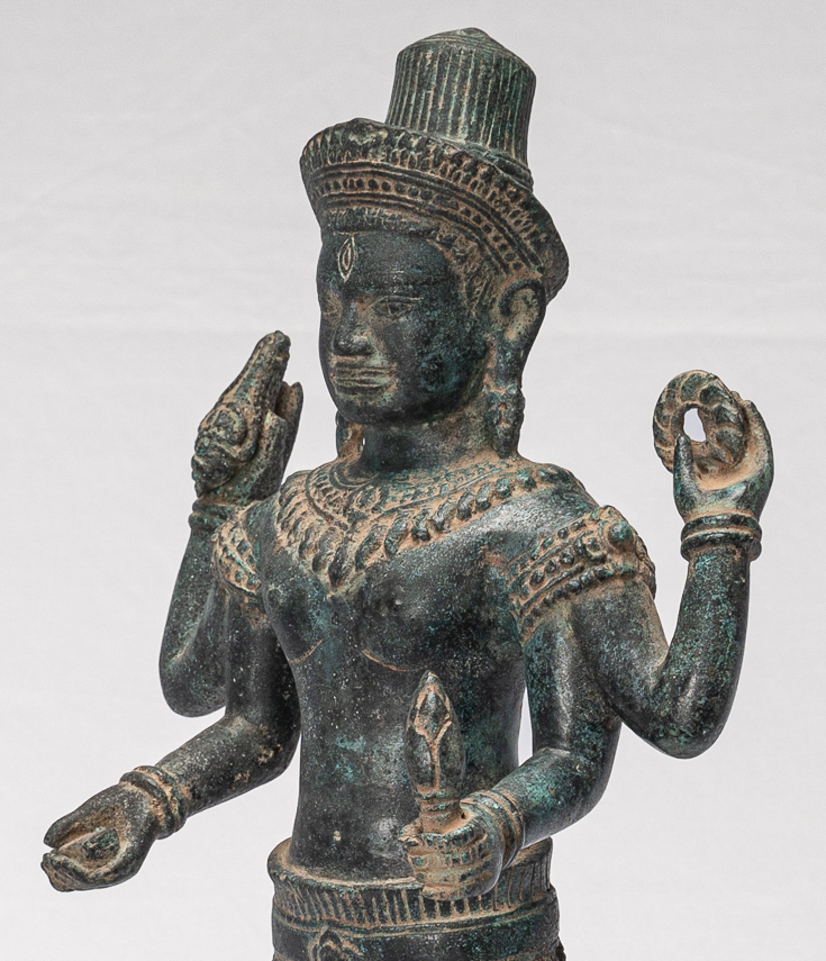 Antique Khmer Style Koh Ker Style Shiva Statue — Standing Four-Armed Shiva in Bronze - 44cm/18"