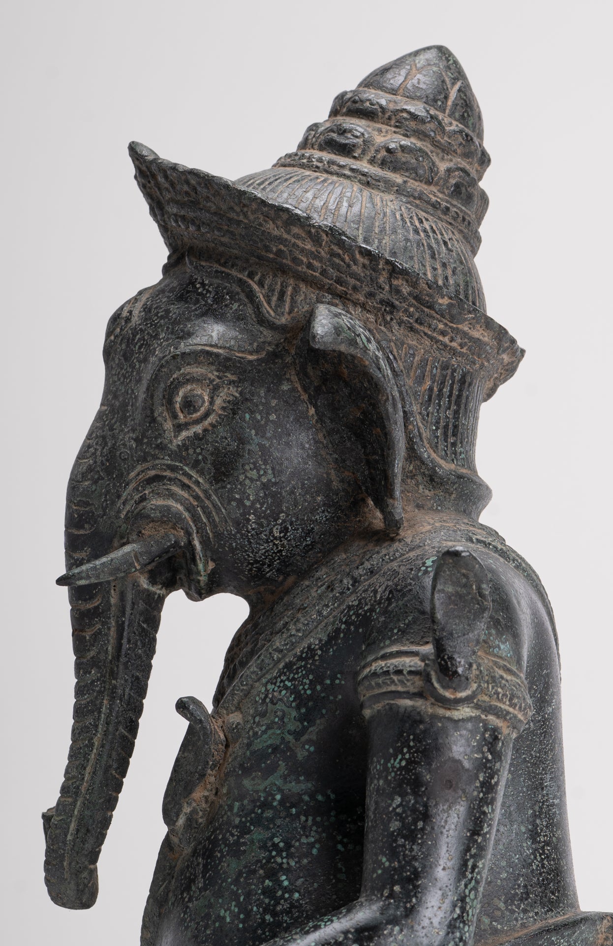 Ganesha Statue - Antique Khmer Style Bayon Seated Ganesh Statue - 36cm/14"