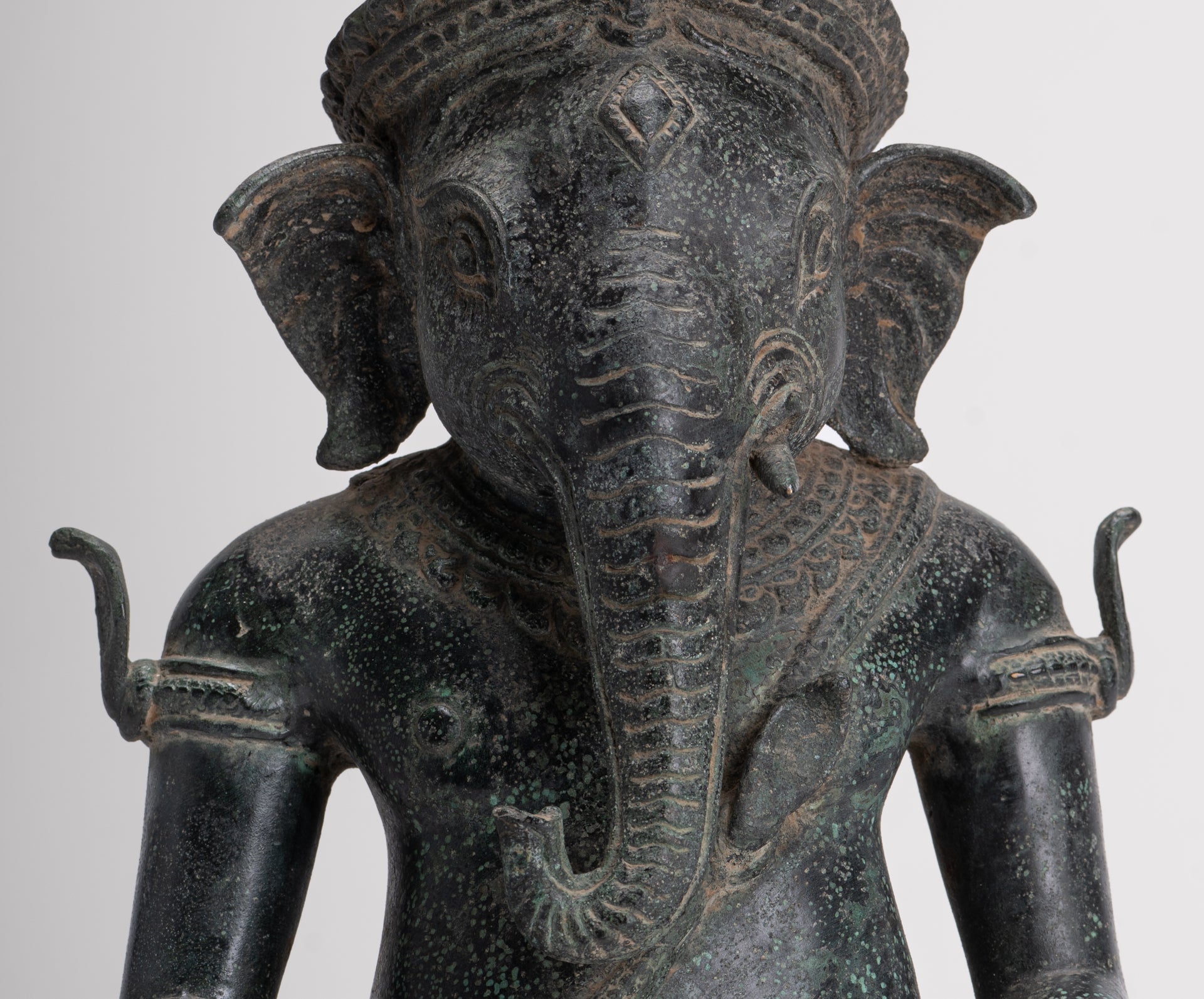 Ganesha Statue - Antique Khmer Style Bayon Seated Ganesh Statue - 36cm/14"