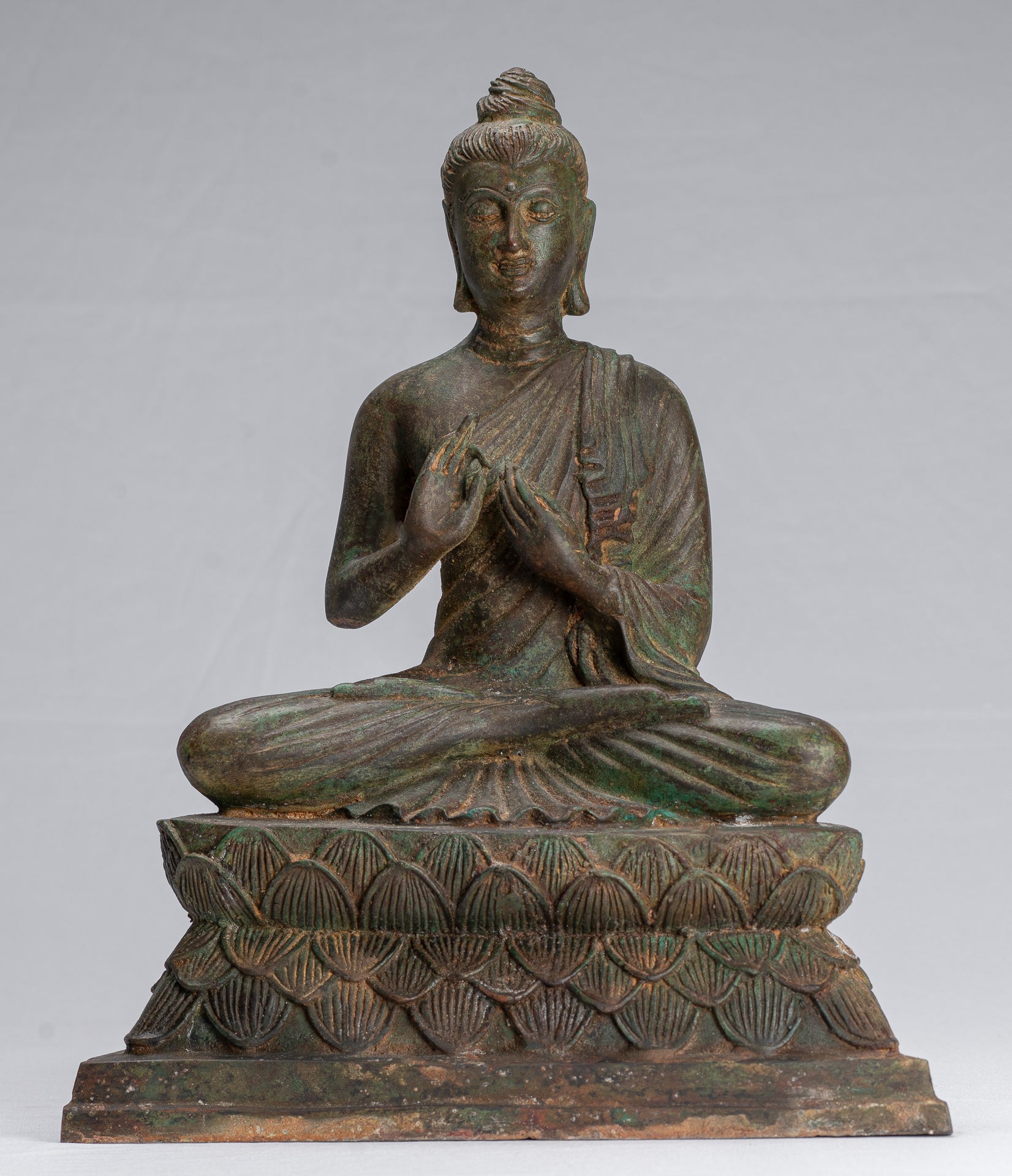 Indian Buddha Statue - Antique Gandhara Style Bronze Teaching Buddha Statue - 35cm/14"