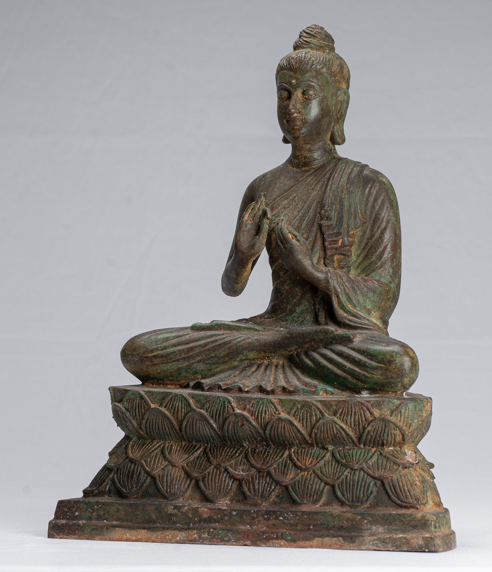 Indian Buddha Statue - Antique Gandhara Style Bronze Teaching Buddha Statue - 35cm/14"