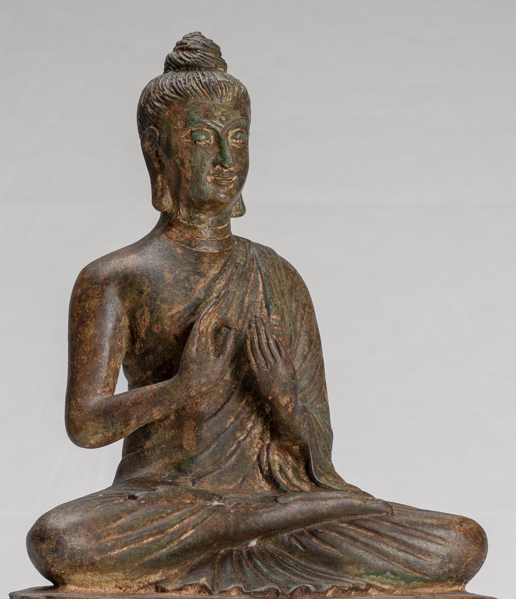 Indian Buddha Statue - Antique Gandhara Style Bronze Teaching Buddha Statue - 35cm/14"