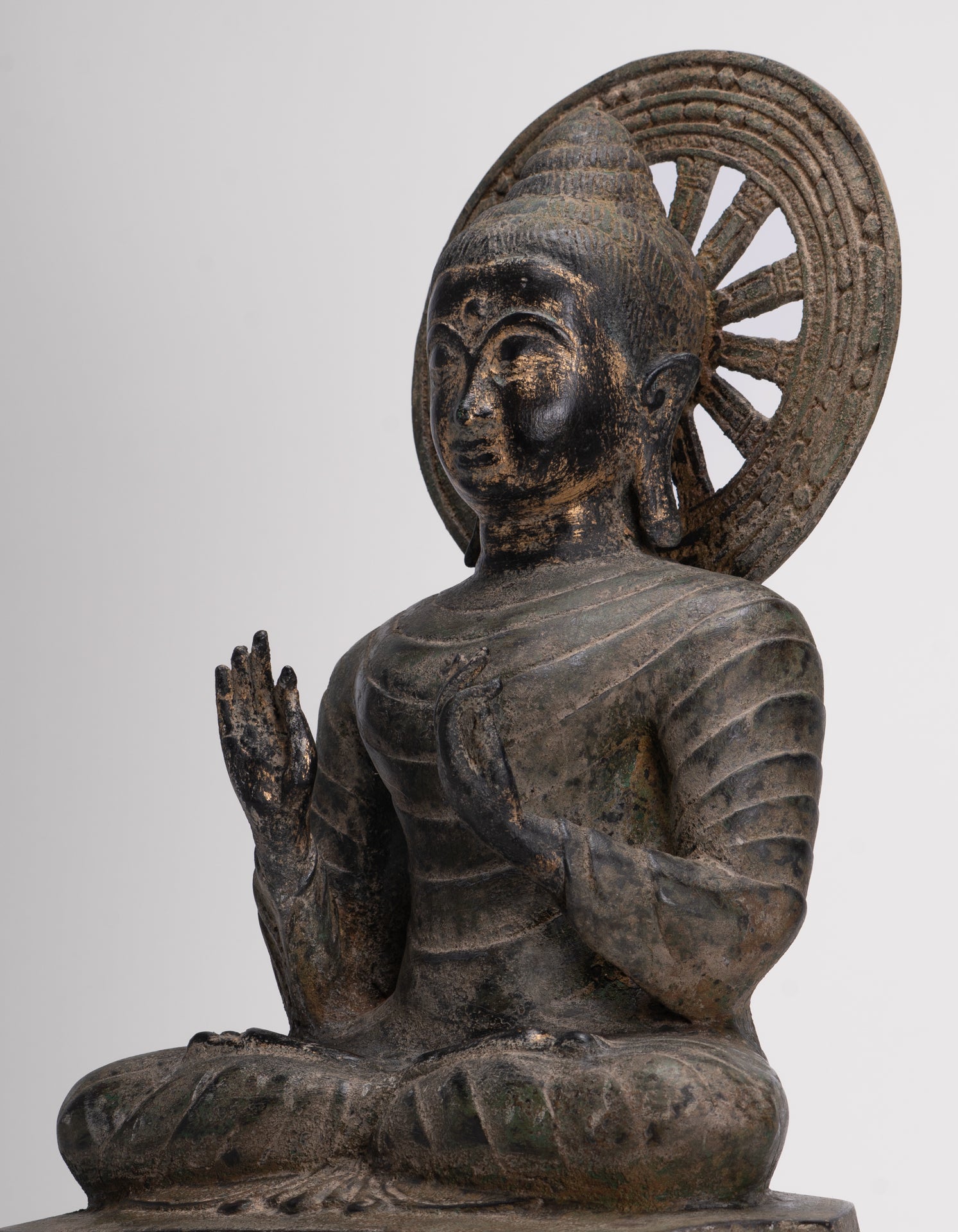Large Antique Thai Style Seated Bronze Teaching Buddha Statue - 54cm/22"