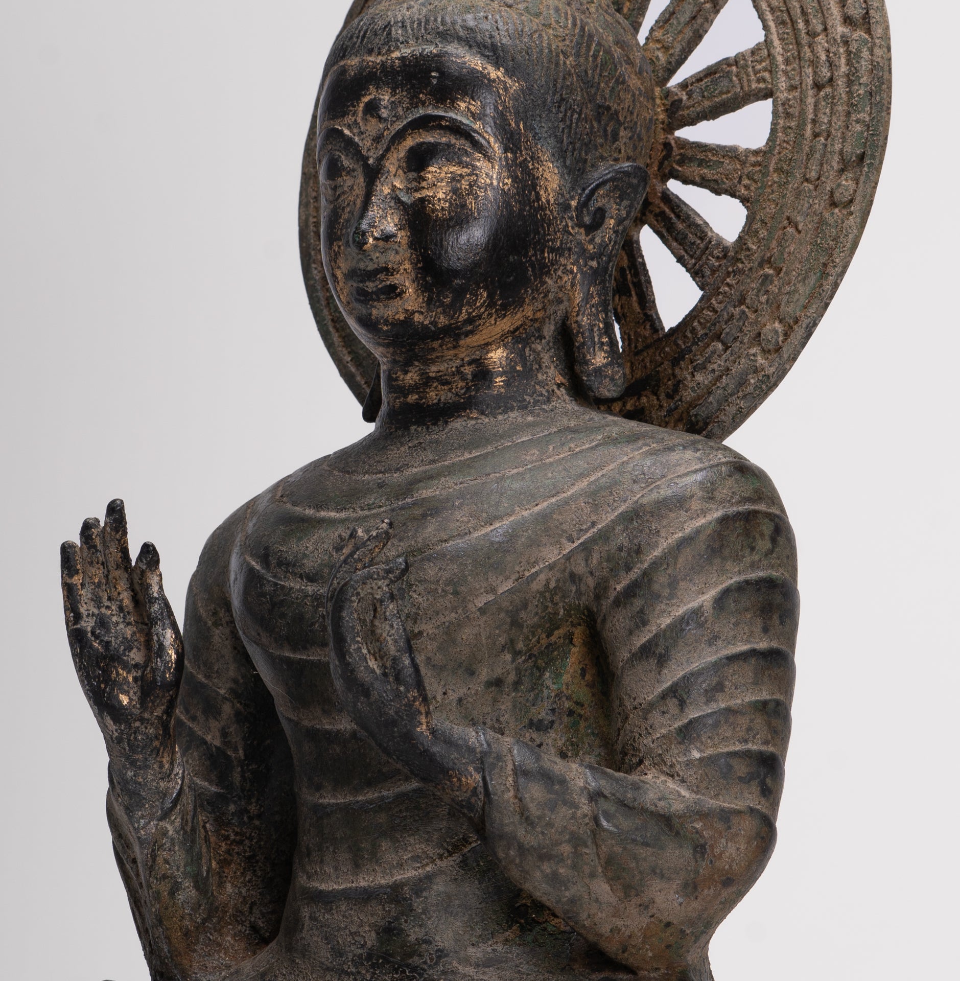 Large Antique Thai Style Seated Bronze Teaching Buddha Statue - 54cm/22"