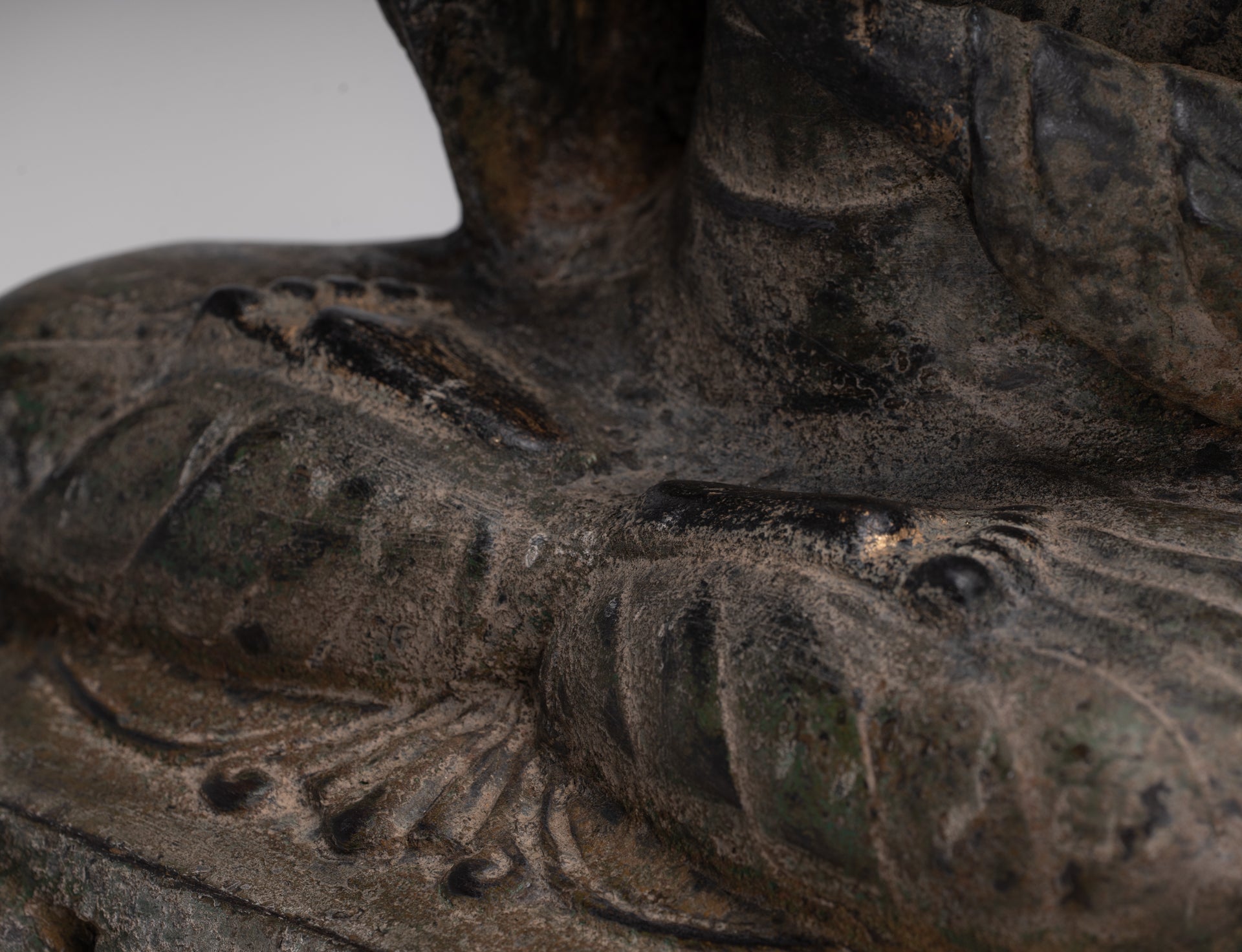 Large Antique Thai Style Seated Bronze Teaching Buddha Statue - 54cm/22"