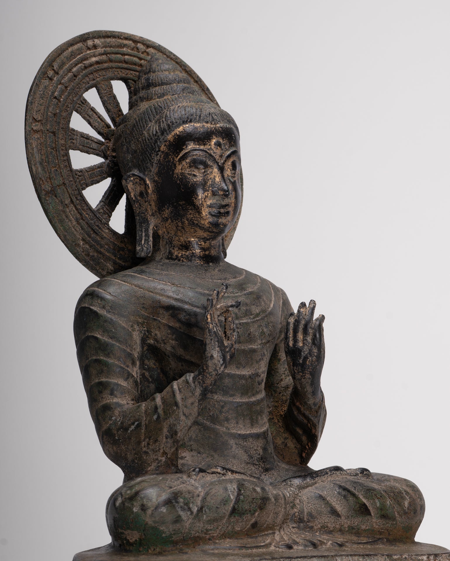 Large Antique Thai Style Seated Bronze Teaching Buddha Statue - 54cm/22"
