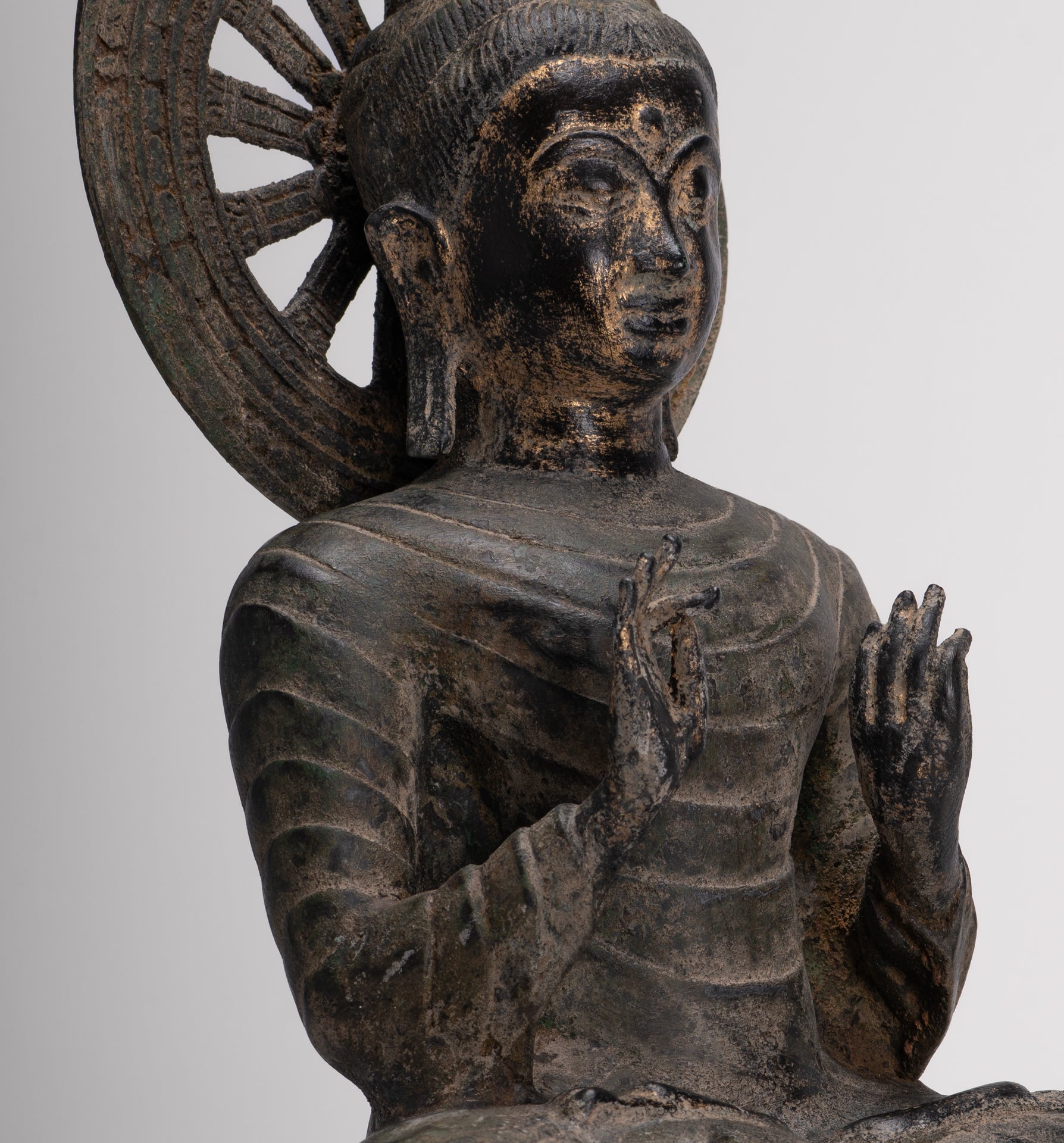 Large Antique Thai Style Seated Bronze Teaching Buddha Statue - 54cm/22"