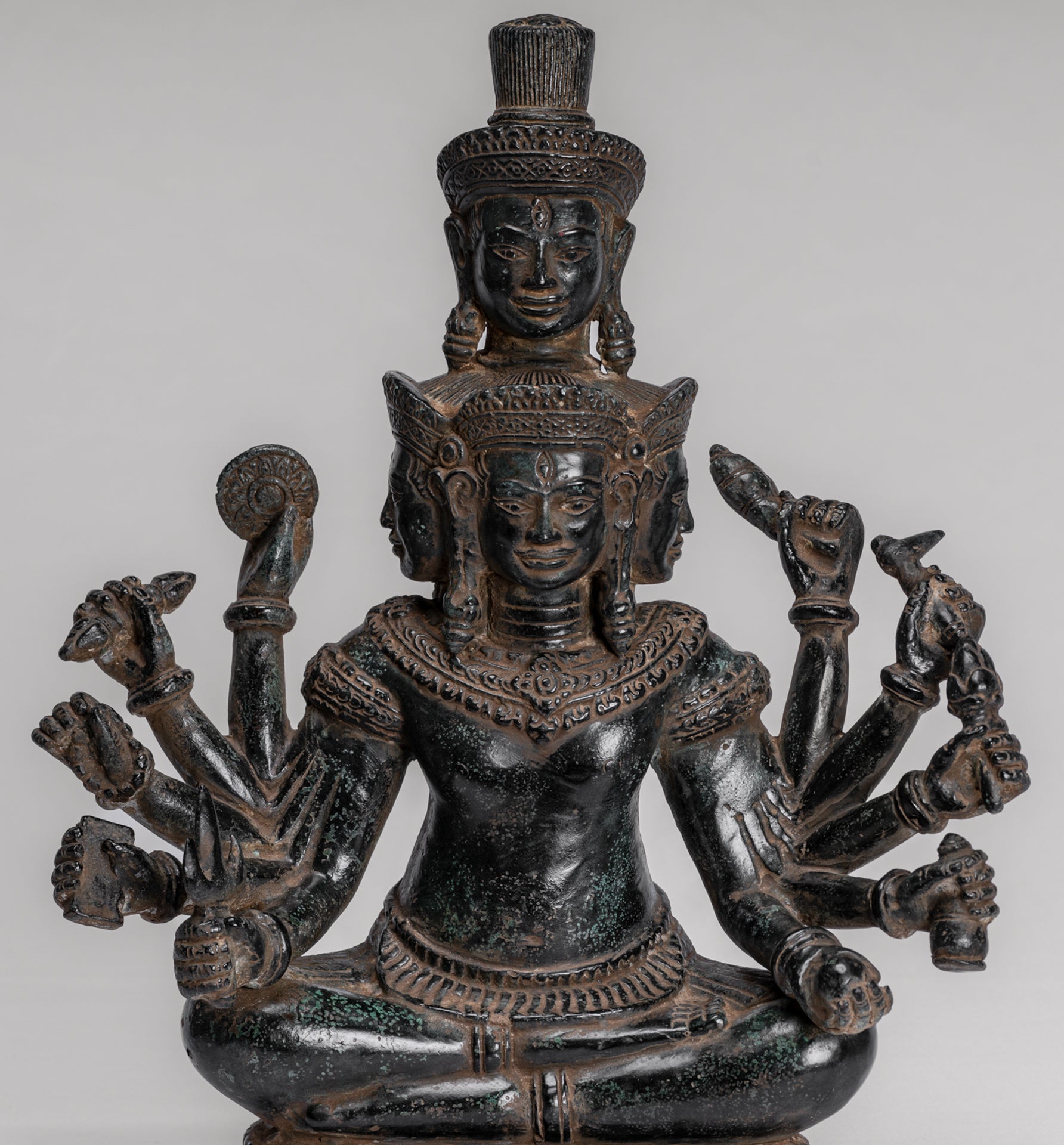 Trimurti Statue - Antique Khmer Style Trimurti Shiva Brahma Vishnu Statue - 36cm/14"