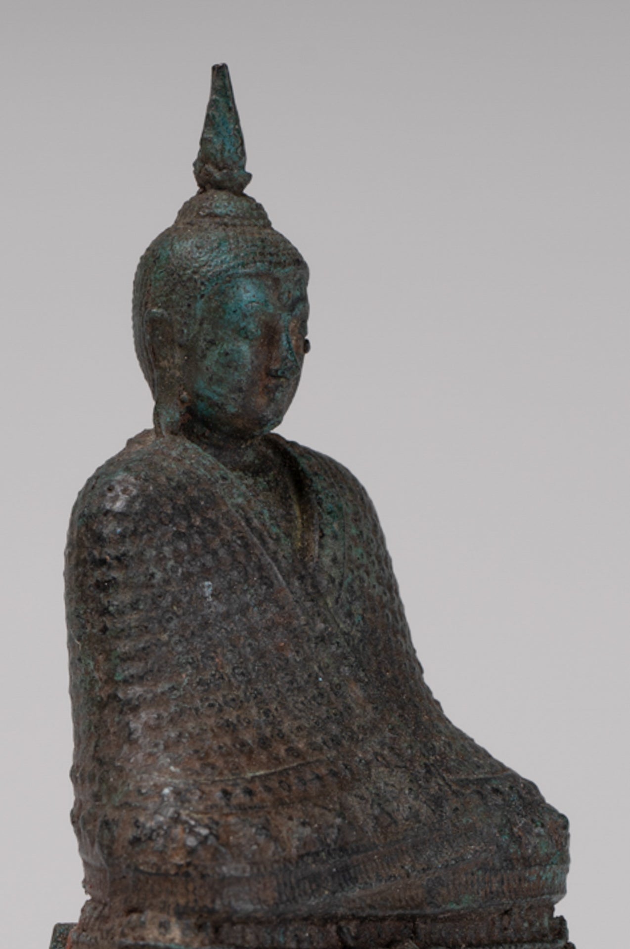 Buddha Sculpture - Antique Thai Style Bronze Seated Meditation Winter Buddha Statue - 12.5cm/5"