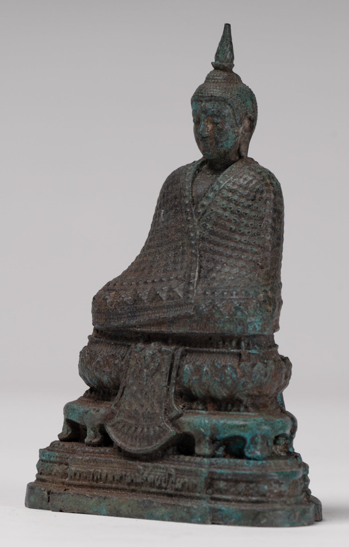 Buddha Sculpture - Antique Thai Style Bronze Seated Meditation Winter Buddha Statue - 12.5cm/5"