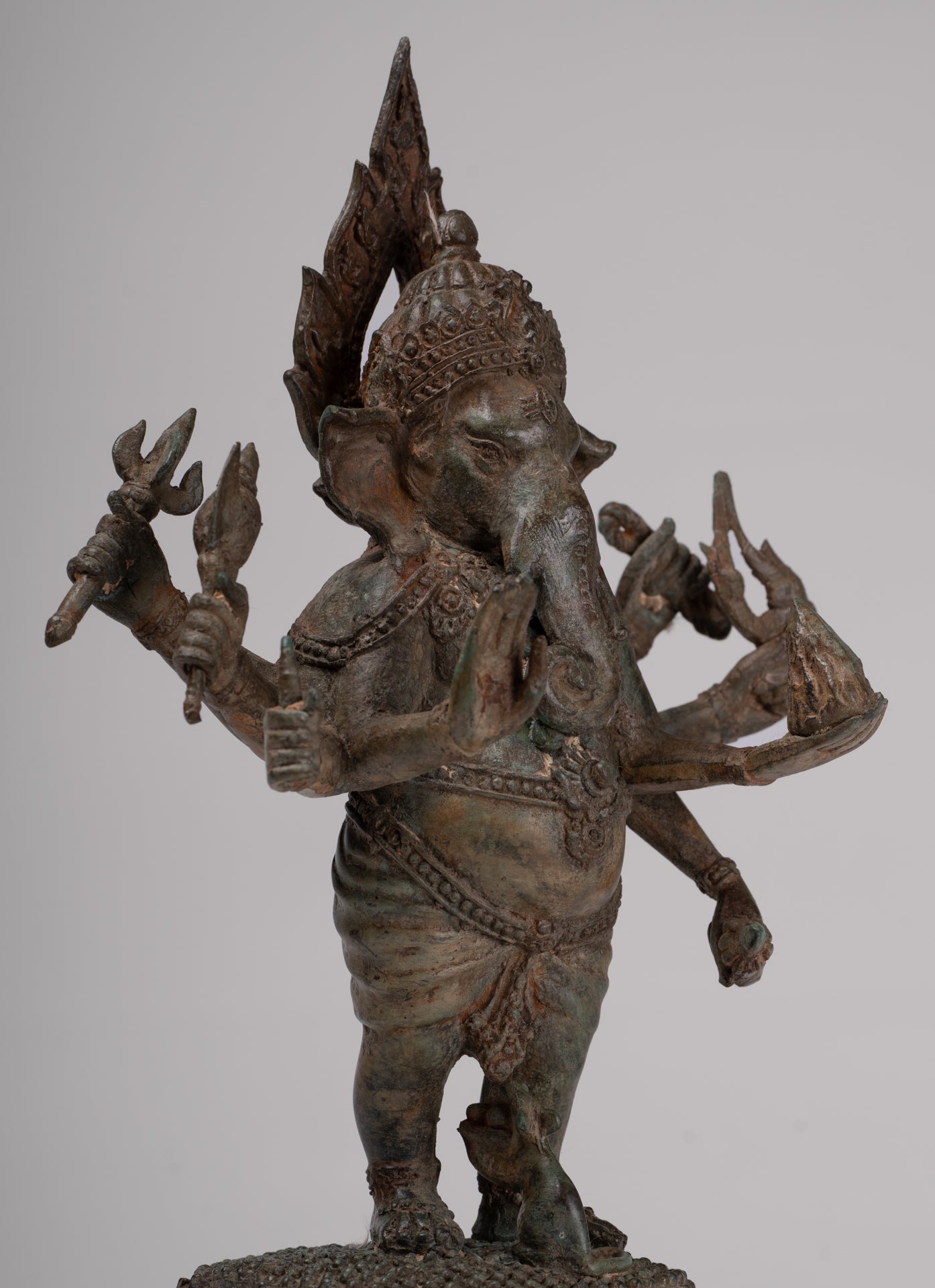 Ganesha Statue - Antique Thai Style Bronze Standing 8-Arm Ganesha Statue - 29cm/12"