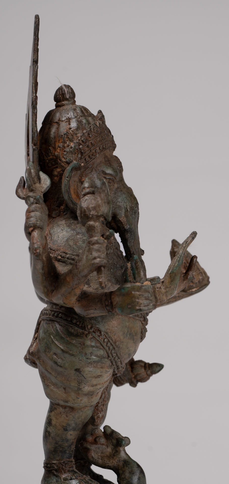 Ganesha Statue - Antique Thai Style Bronze Standing 8-Arm Ganesha Statue - 29cm/12"