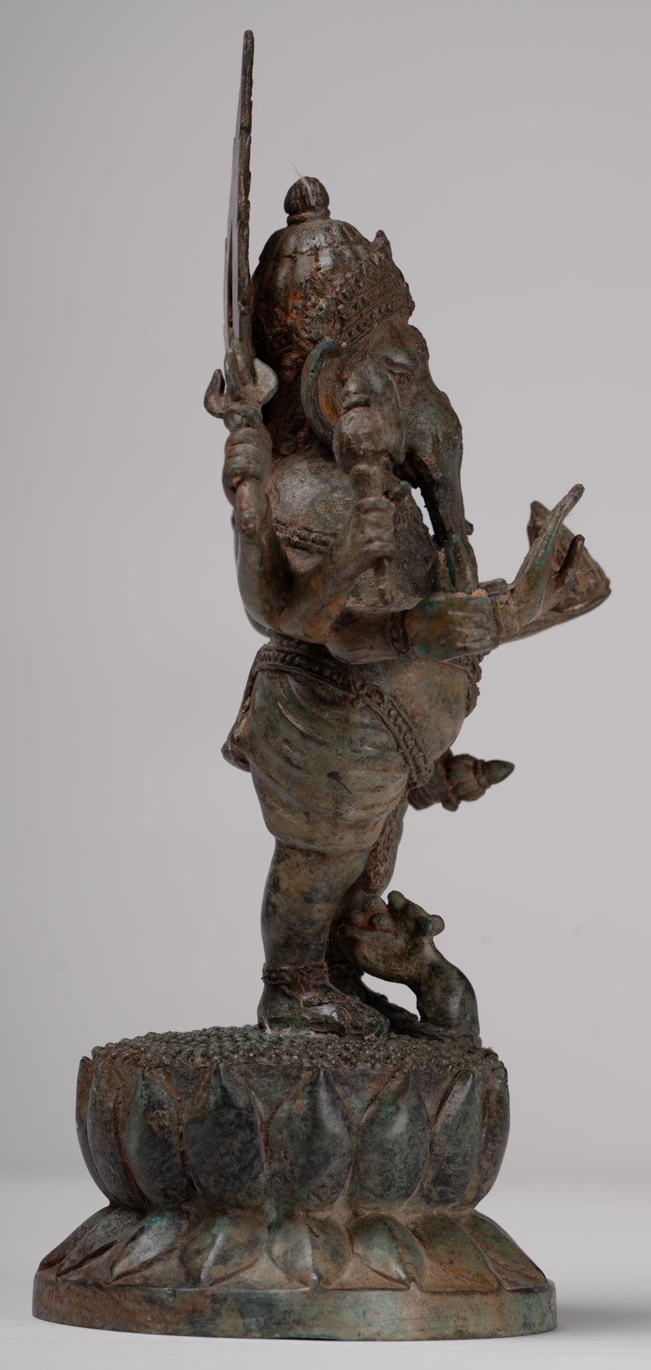 Ganesha Statue - Antique Thai Style Bronze Standing 8-Arm Ganesha Statue - 29cm/12"