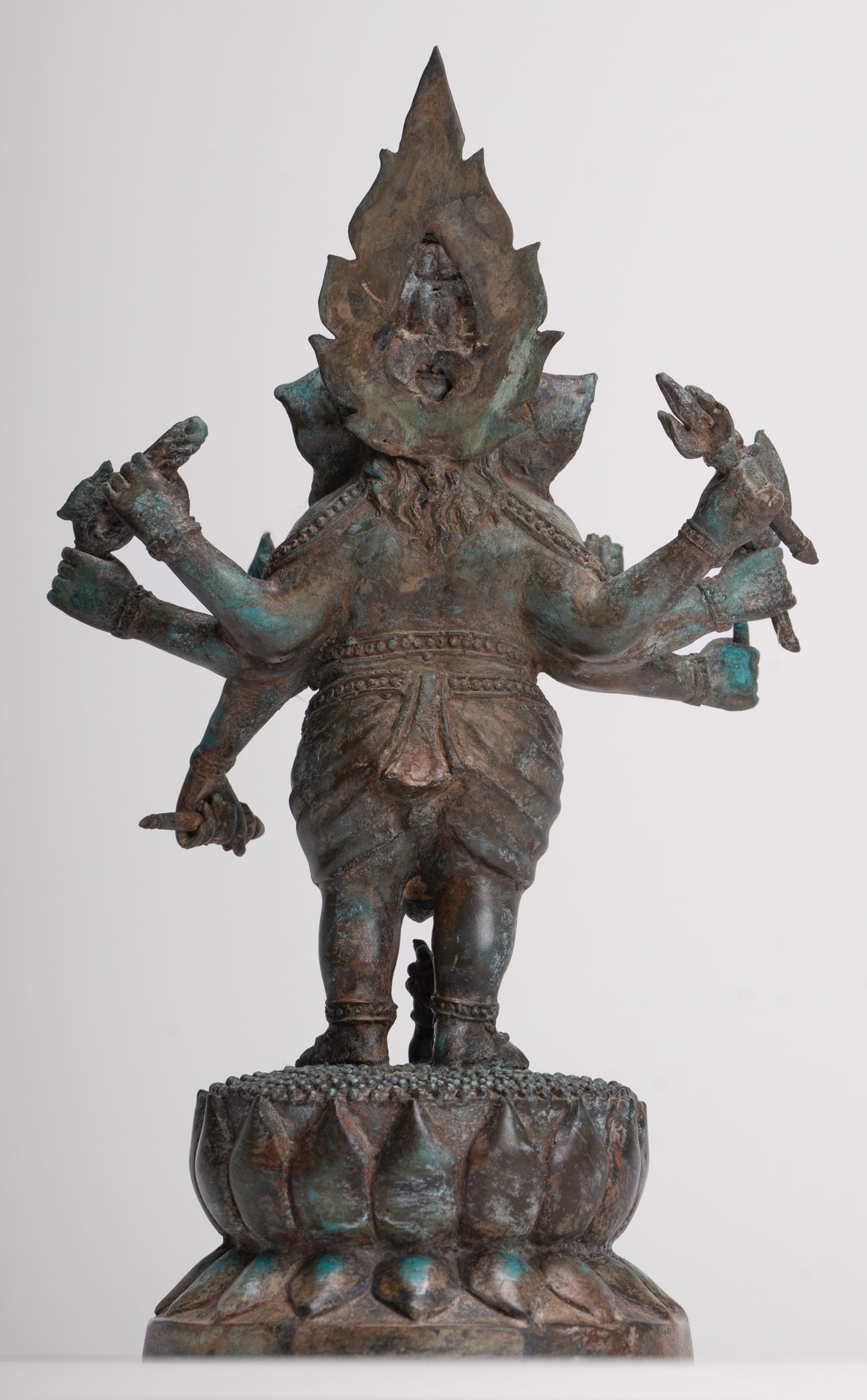 Antique Thai Style Bronze Standing 8-Arm Ganesha Statue - 28cm/11"