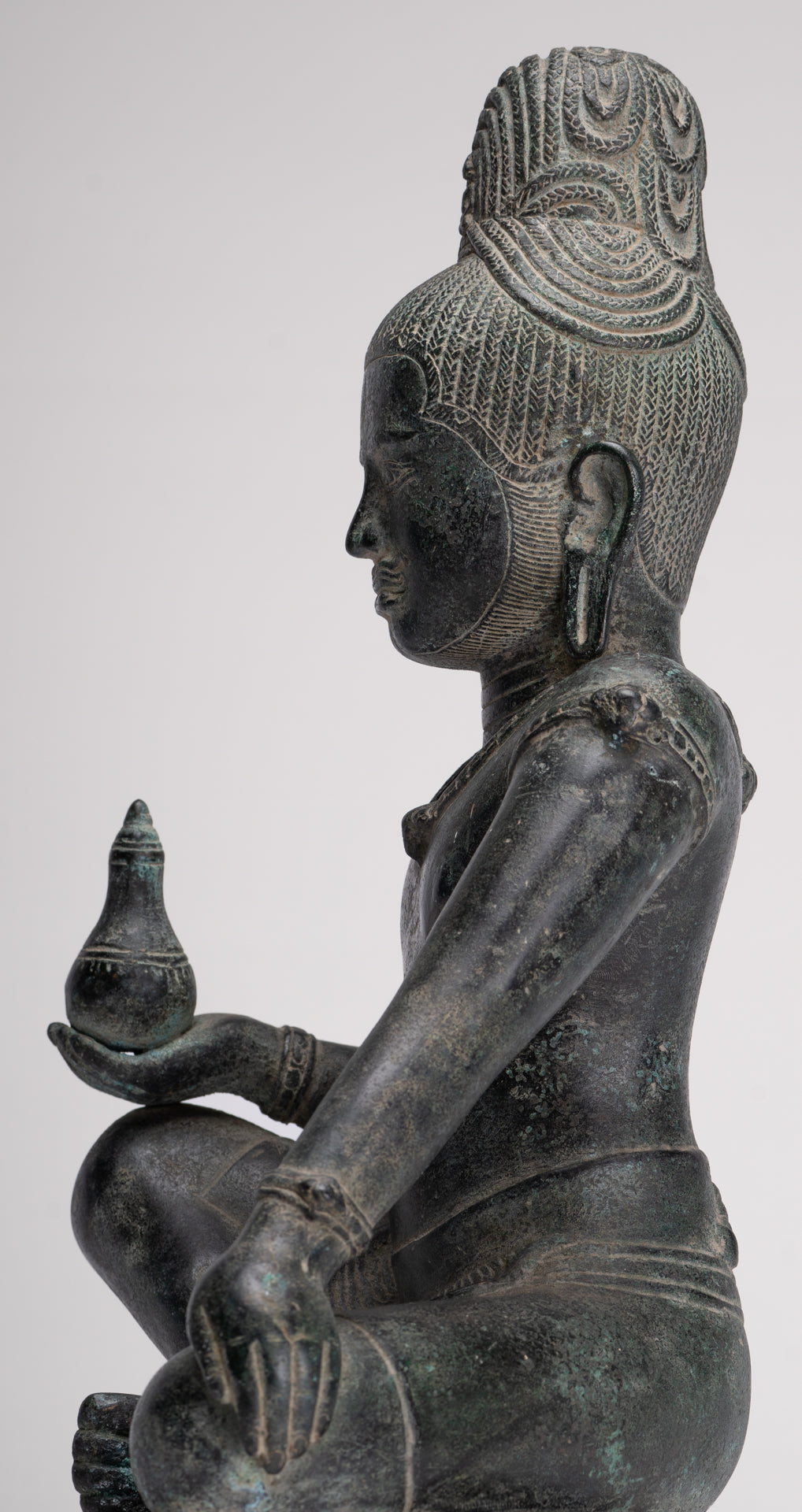 Lokeshvara Statue - Antique Khmer Style Seated Bronze Bayon Style Lokeshvara - 39cm/16"