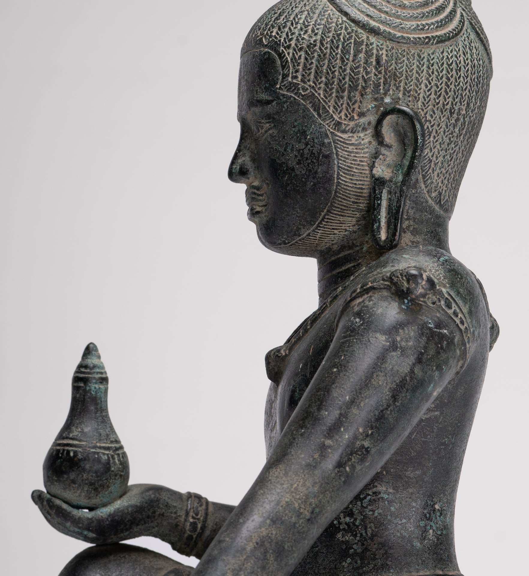 Lokeshvara Statue - Antique Khmer Style Seated Bronze Bayon Style Lokeshvara - 39cm/16"