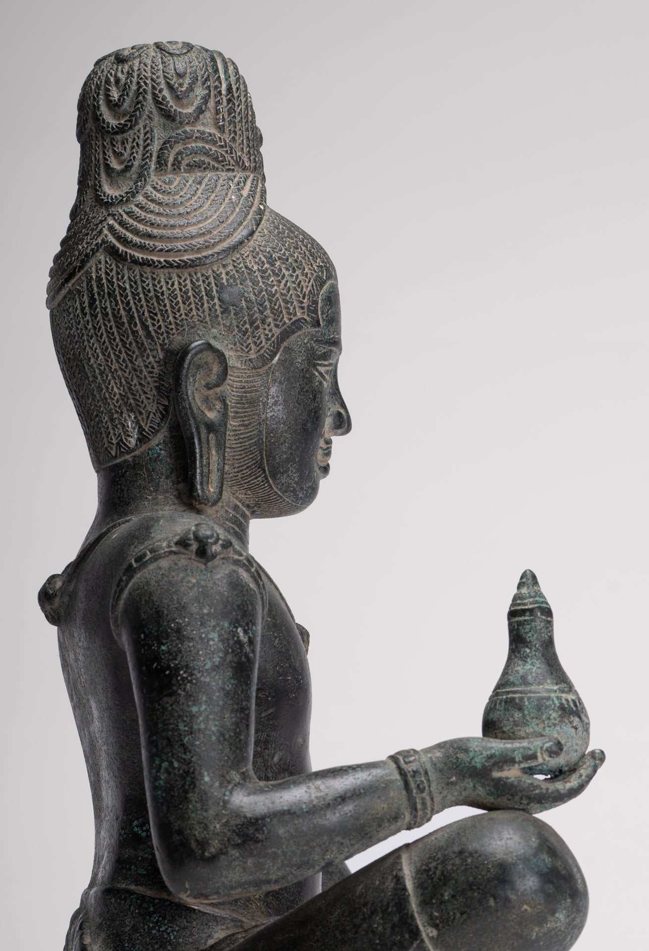 Lokeshvara Statue - Antique Khmer Style Seated Bronze Bayon Style Lokeshvara - 39cm/16"