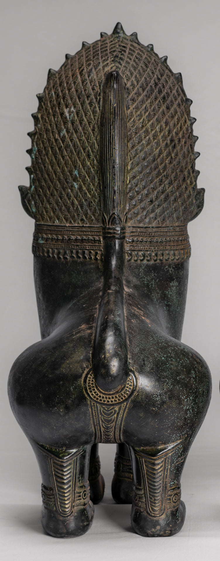 Temple Lions - Antique Khmer Style Bronze Standing Temple Guardians or Lions - 54cm/22" (Pair)