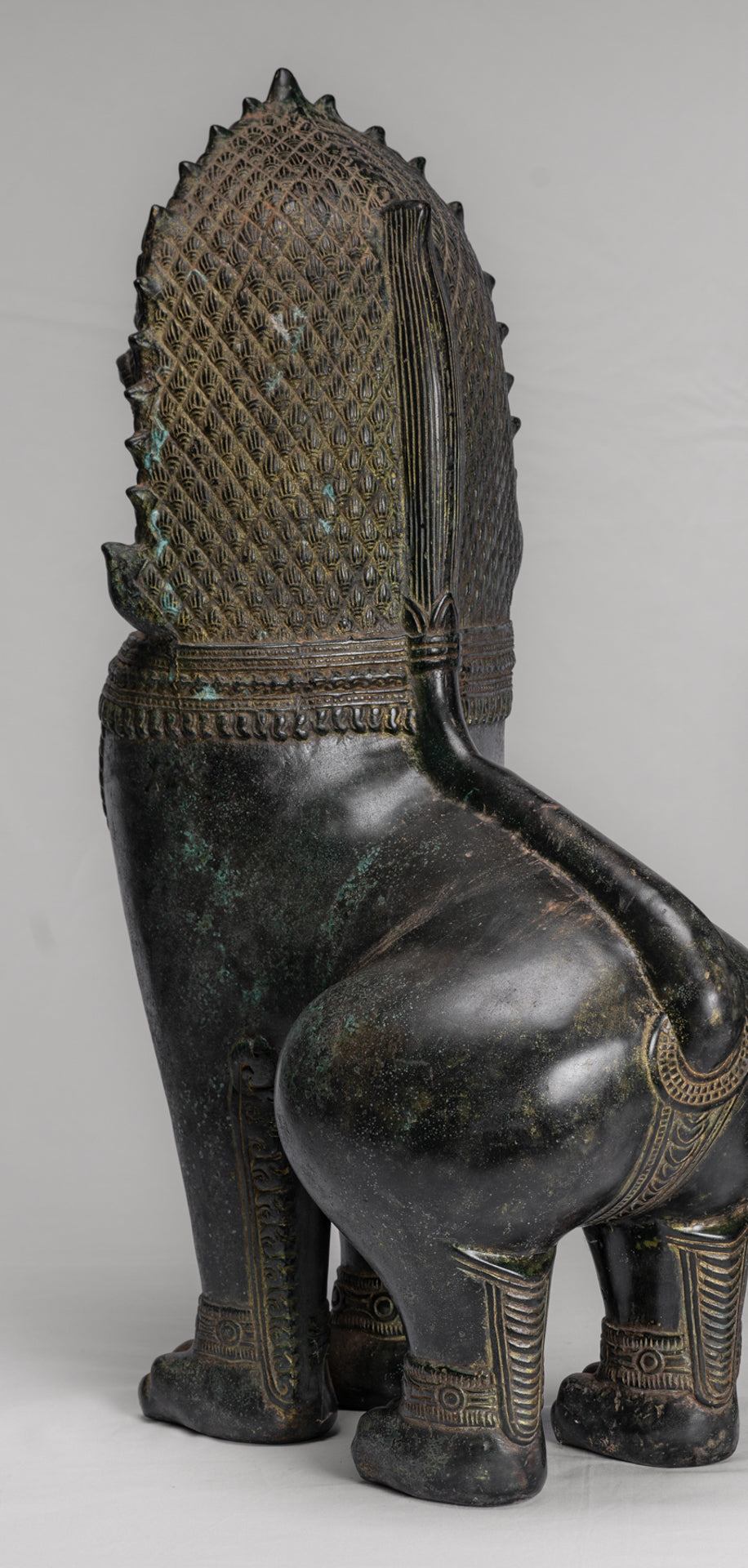 Temple Lions - Antique Khmer Style Bronze Standing Temple Guardians or Lions - 54cm/22" (Pair)