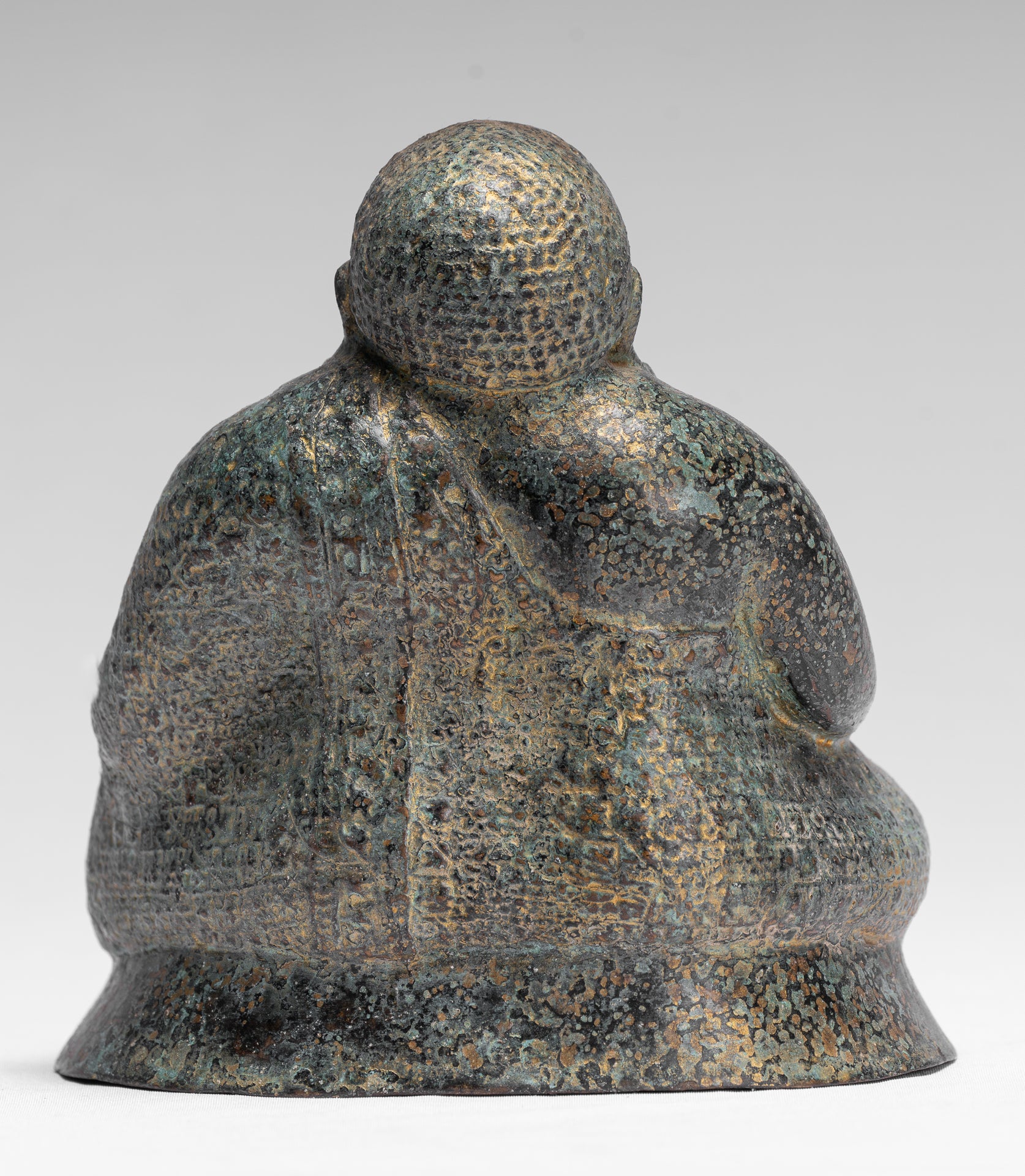 Statue di Buddha - Antique Khmer in stile Khmer Bronzo felice, grasso, statua di Buddha Budai - 18 cm/7 "