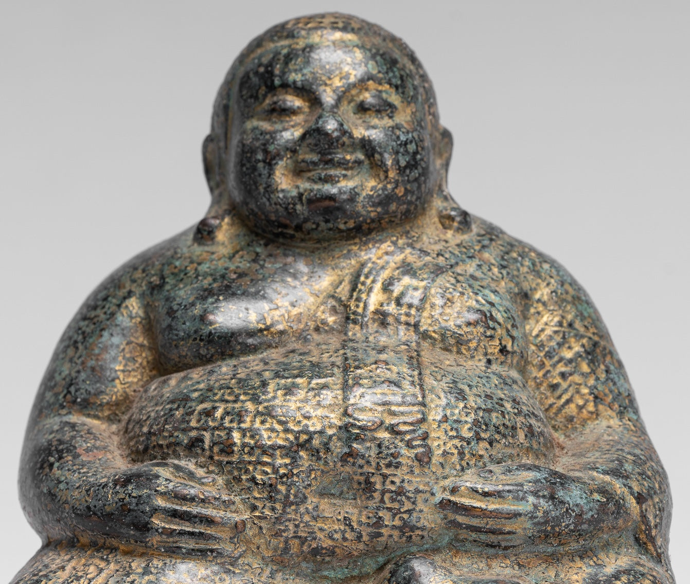 Statue di Buddha - Antique Khmer in stile Khmer Bronzo felice, grasso, statua di Buddha Budai - 18 cm/7 "