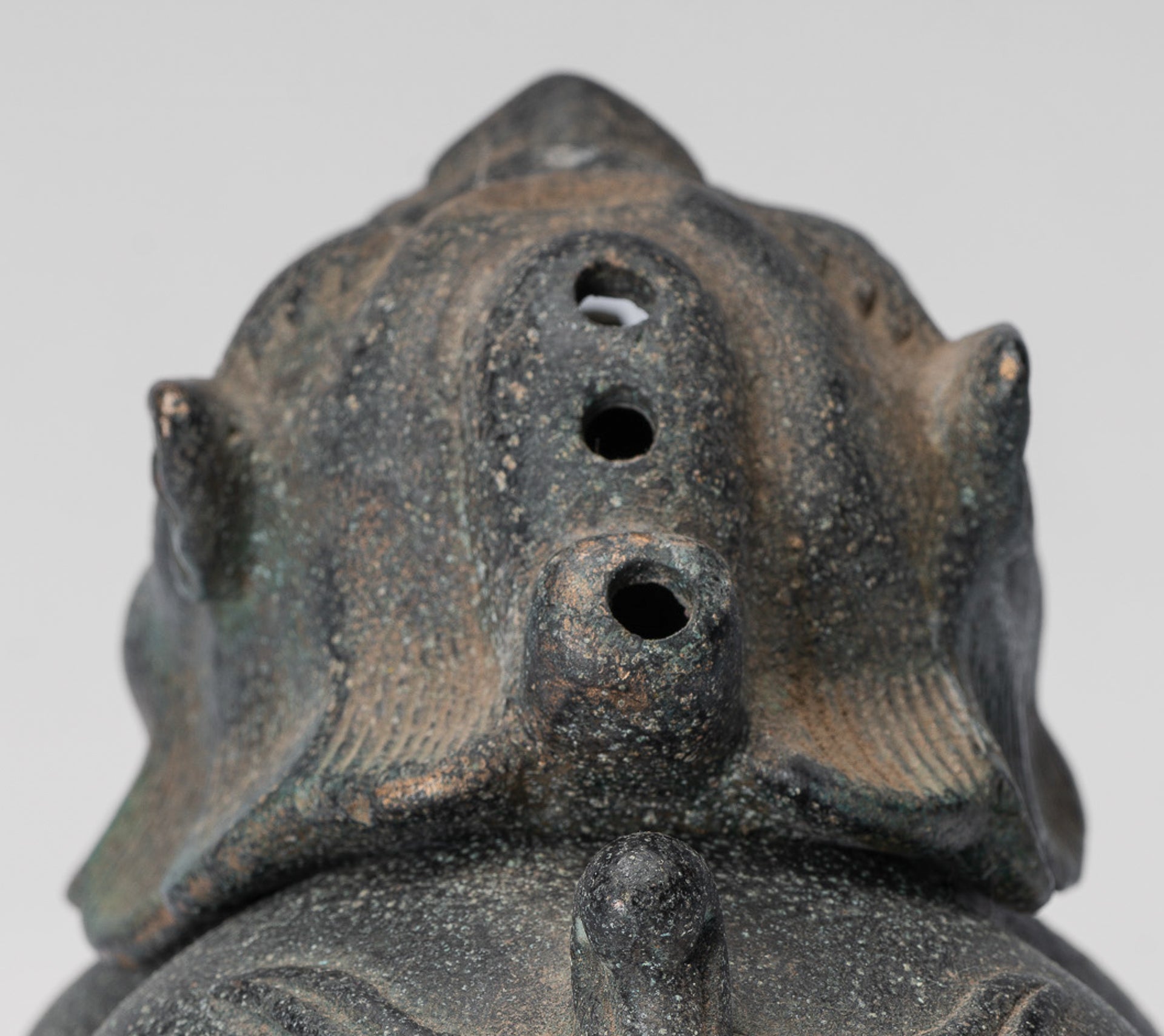 Encensoir dragon en deux pièces en bronze de style chinois antique ou brûleur d'encens et porte-bâton d'encens - 12 cm de haut