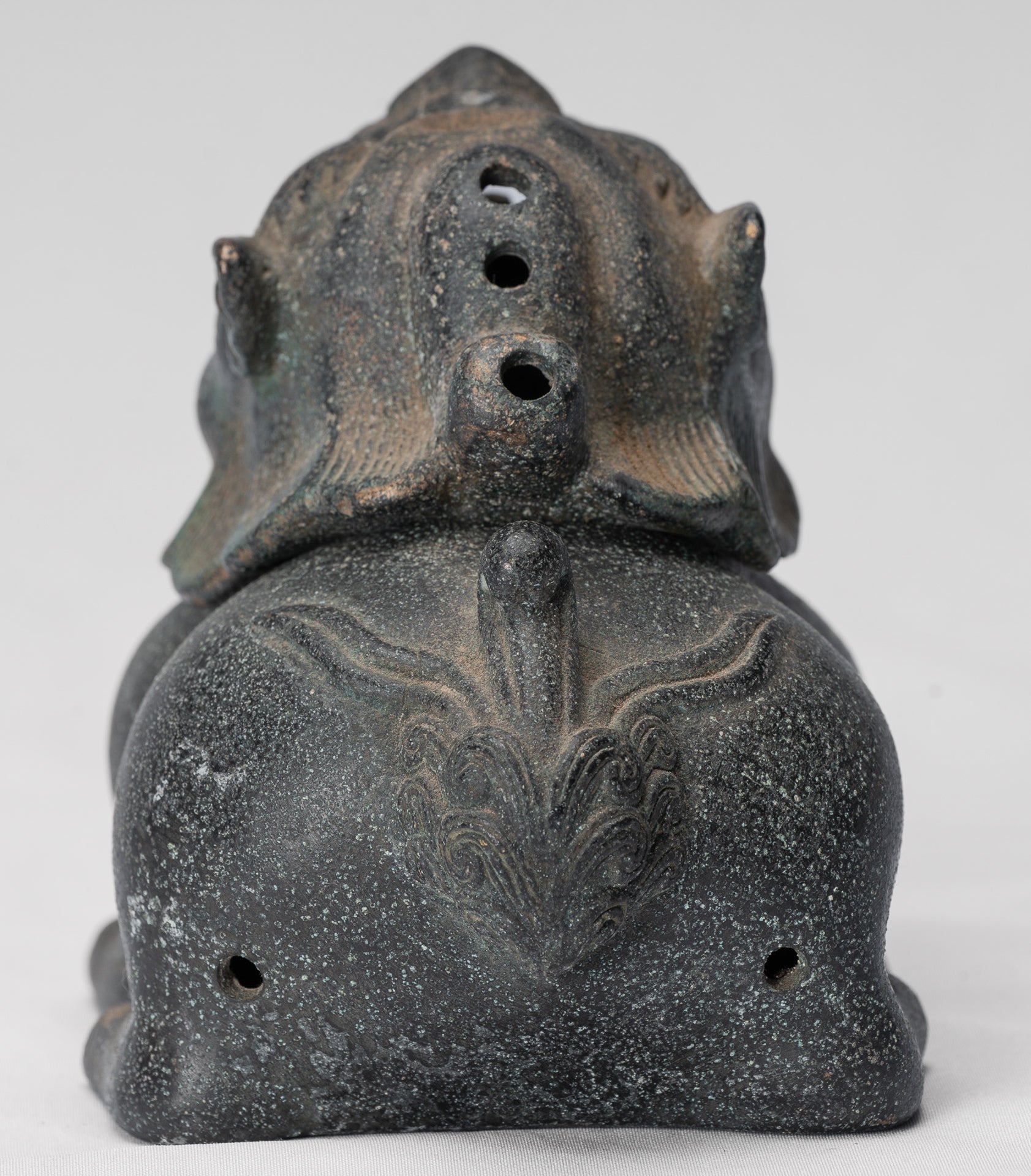 Encensoir dragon en deux pièces en bronze de style chinois antique ou brûleur d'encens et porte-bâton d'encens - 12 cm de haut