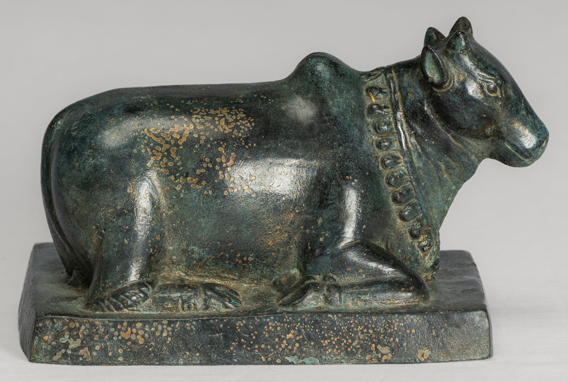 Antique Khmer Style Bronze Nandi Statue - Mount of Shiva - 18cm/7" Long