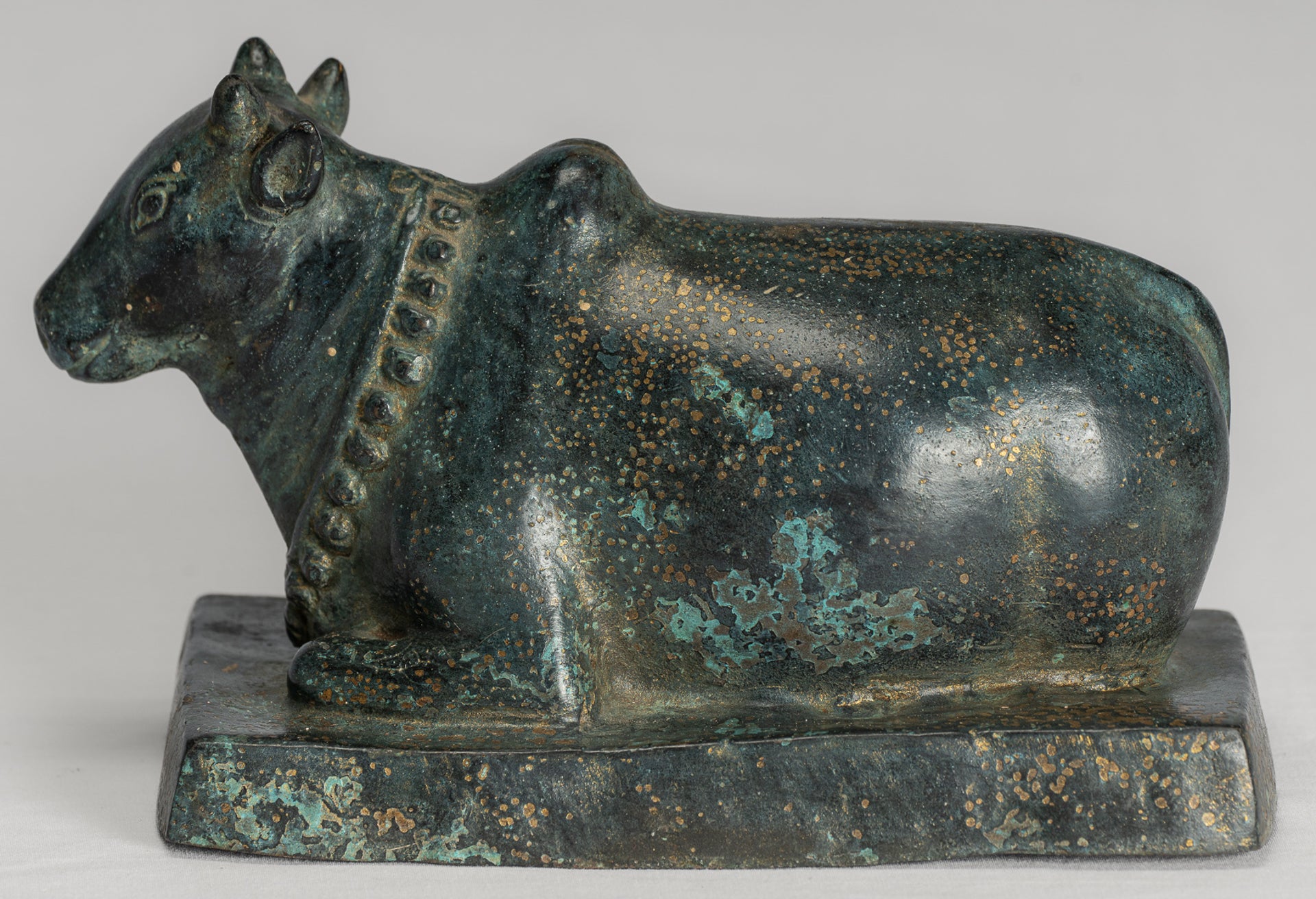 Antique Khmer Style Bronze Nandi Statue - Mount of Shiva - 18cm/7" Long