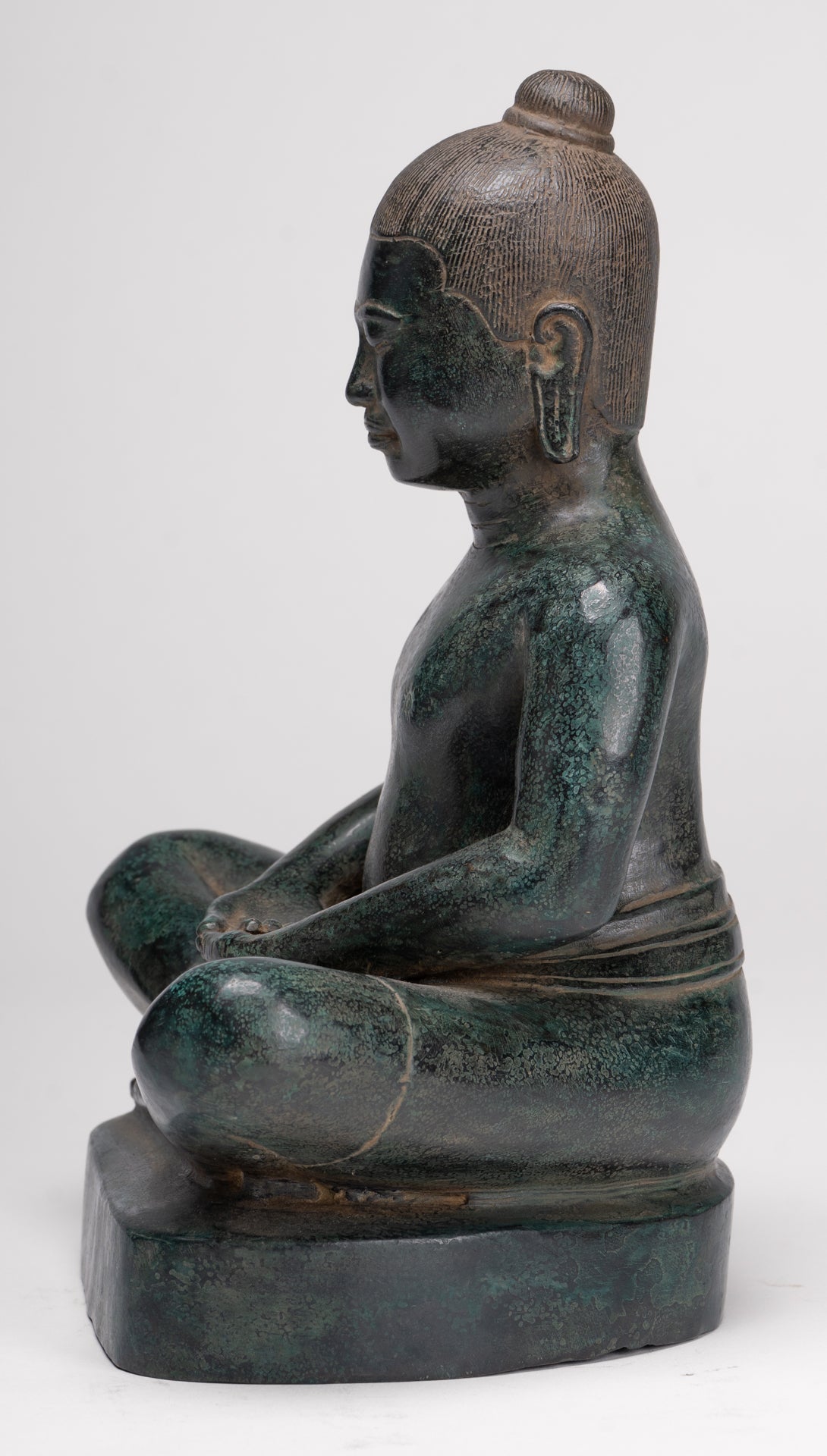 Antique Khmer Style Seated Bronze Meditation Jayavarman VII Statue - 26cm/10"