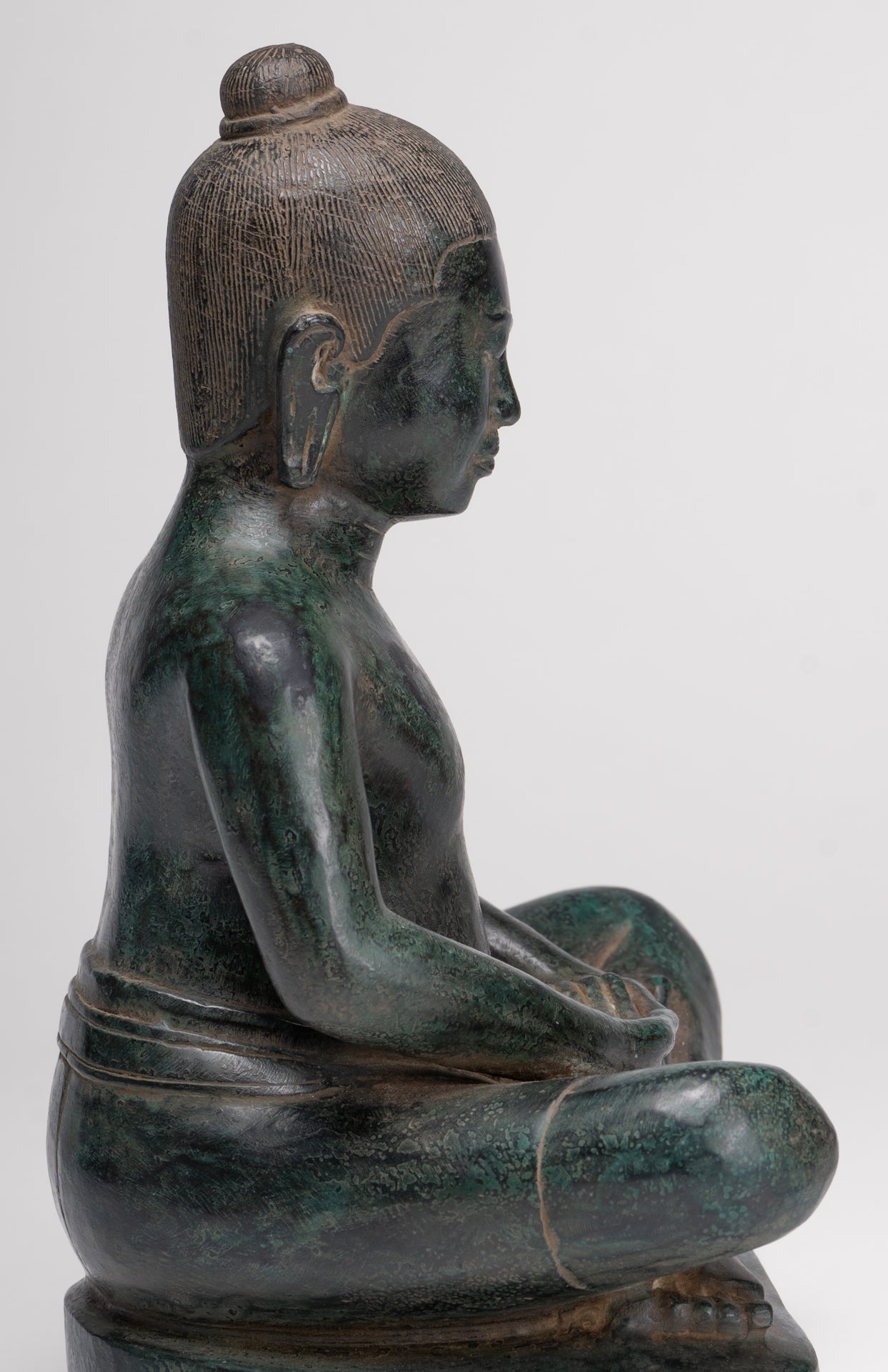Antique Khmer Style Seated Bronze Meditation Jayavarman VII Statue - 26cm/10"