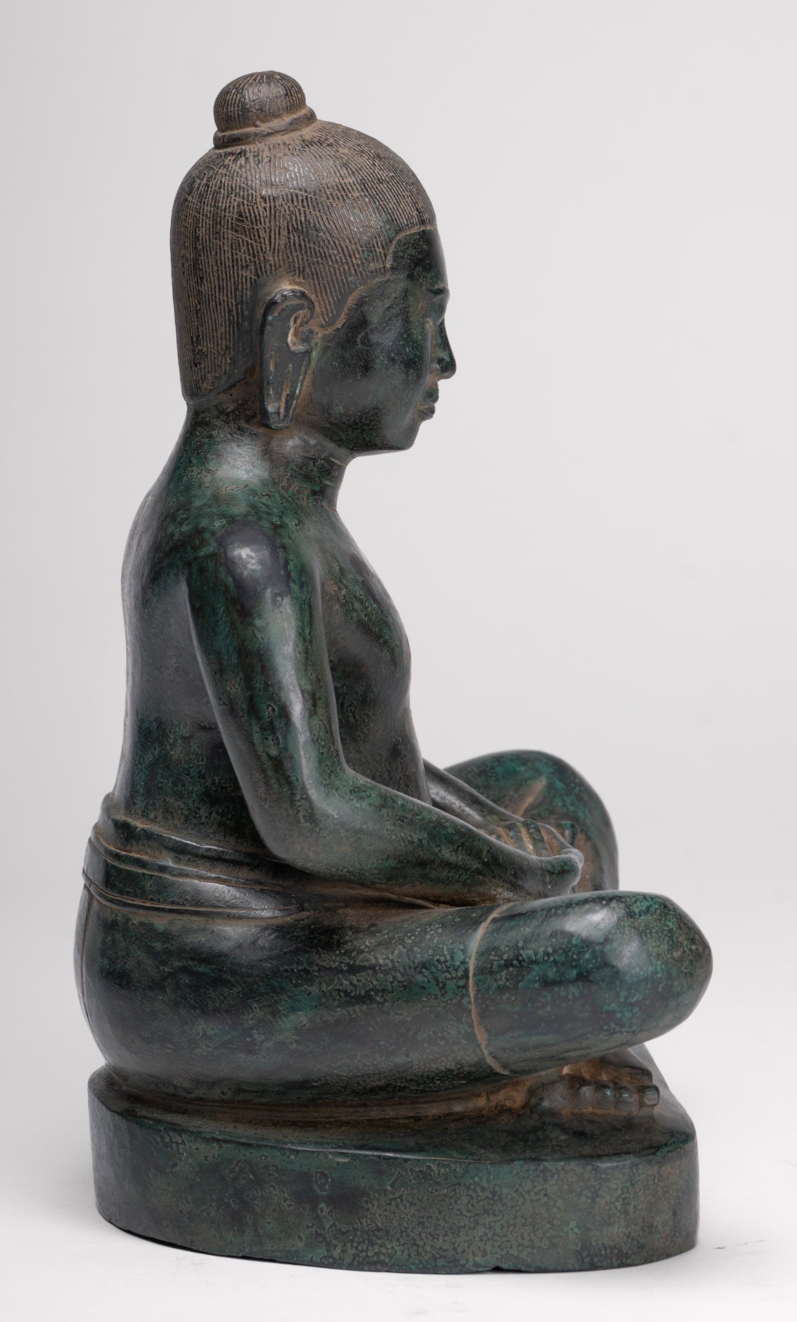 Antique Khmer Style Seated Bronze Meditation Jayavarman VII Statue - 26cm/10"