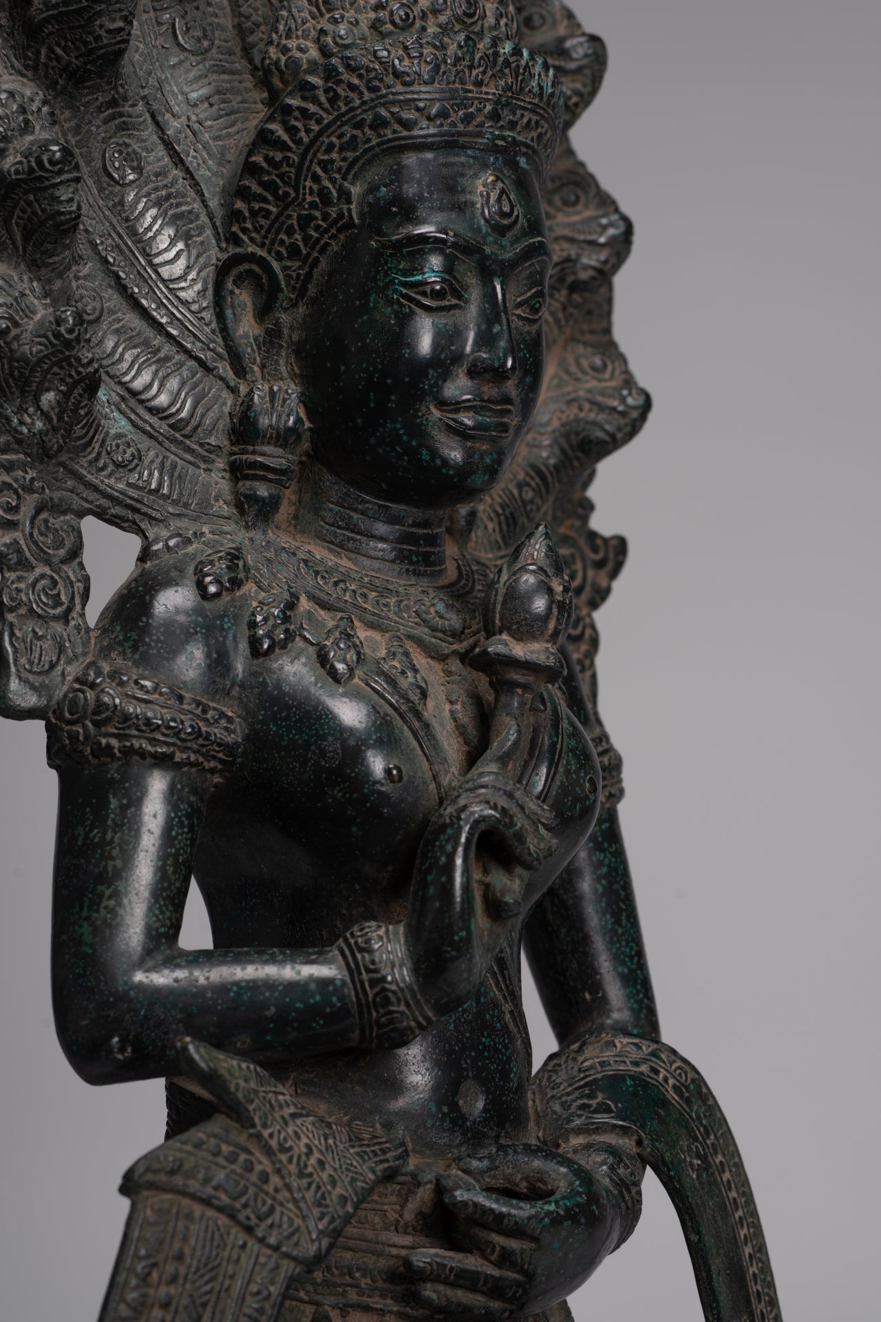 Naga Statue - Antique Khmer Style Bronze Protective 'Queen Soma' Mother of Naga, Snake or Serpent Statue - 76cm/30"