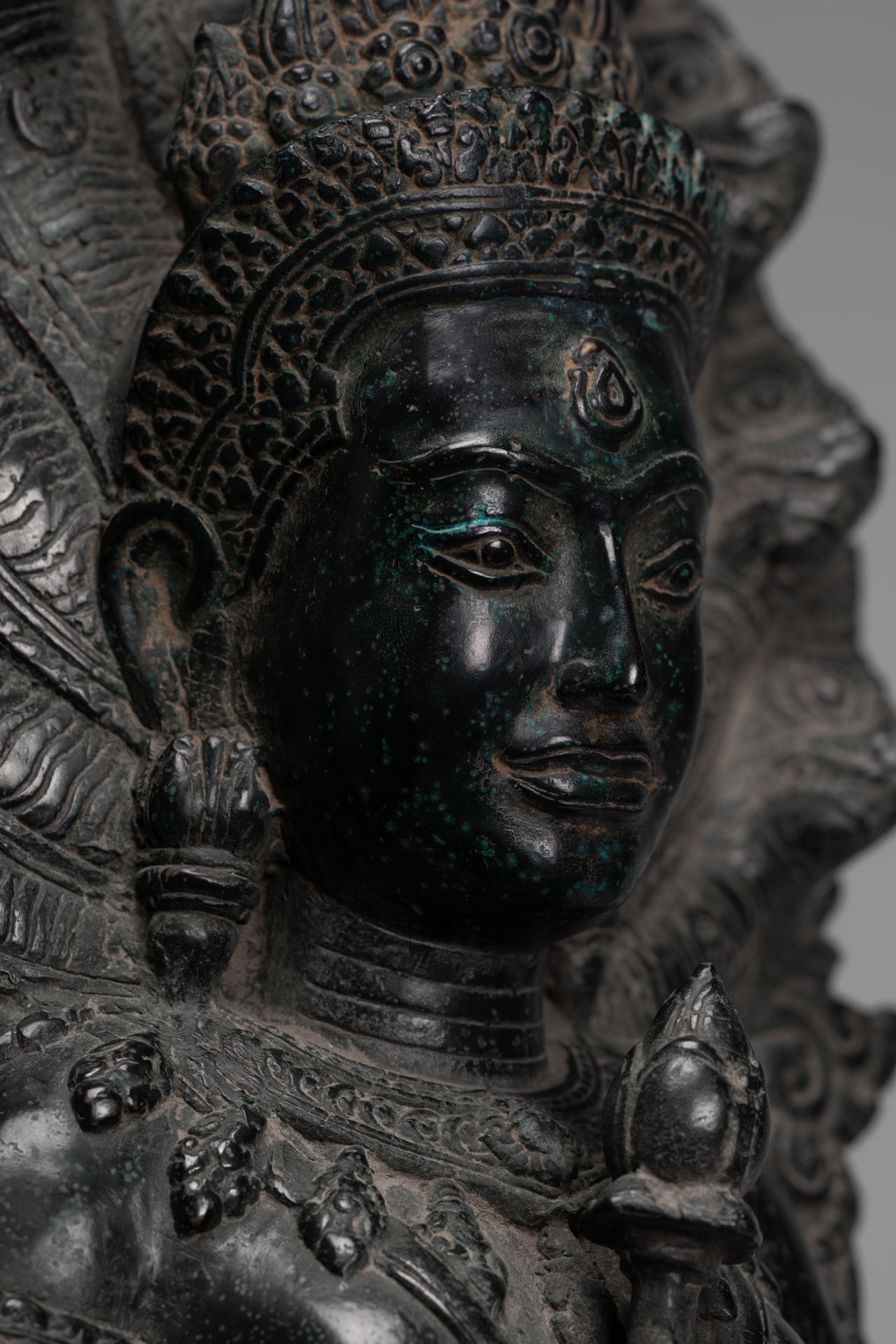Naga Statue - Antique Khmer Style Bronze Protective 'Queen Soma' Mother of Naga, Snake or Serpent Statue - 76cm/30"