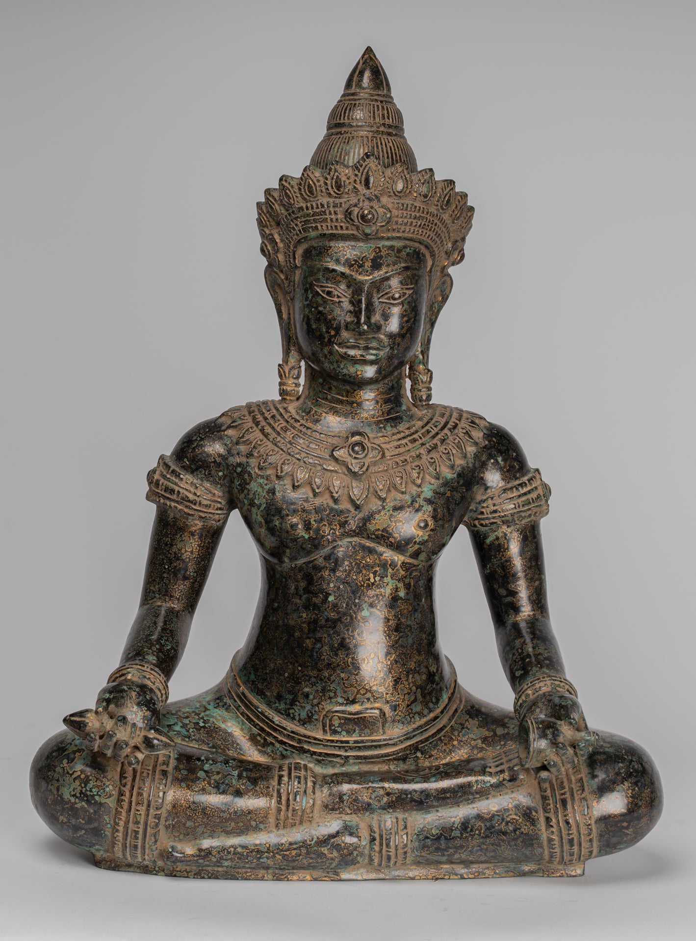 Buddha Statue - Antique Khmer Style Bronze Varada or Charity Angkor Wat Buddha Statue - 55cm/22"