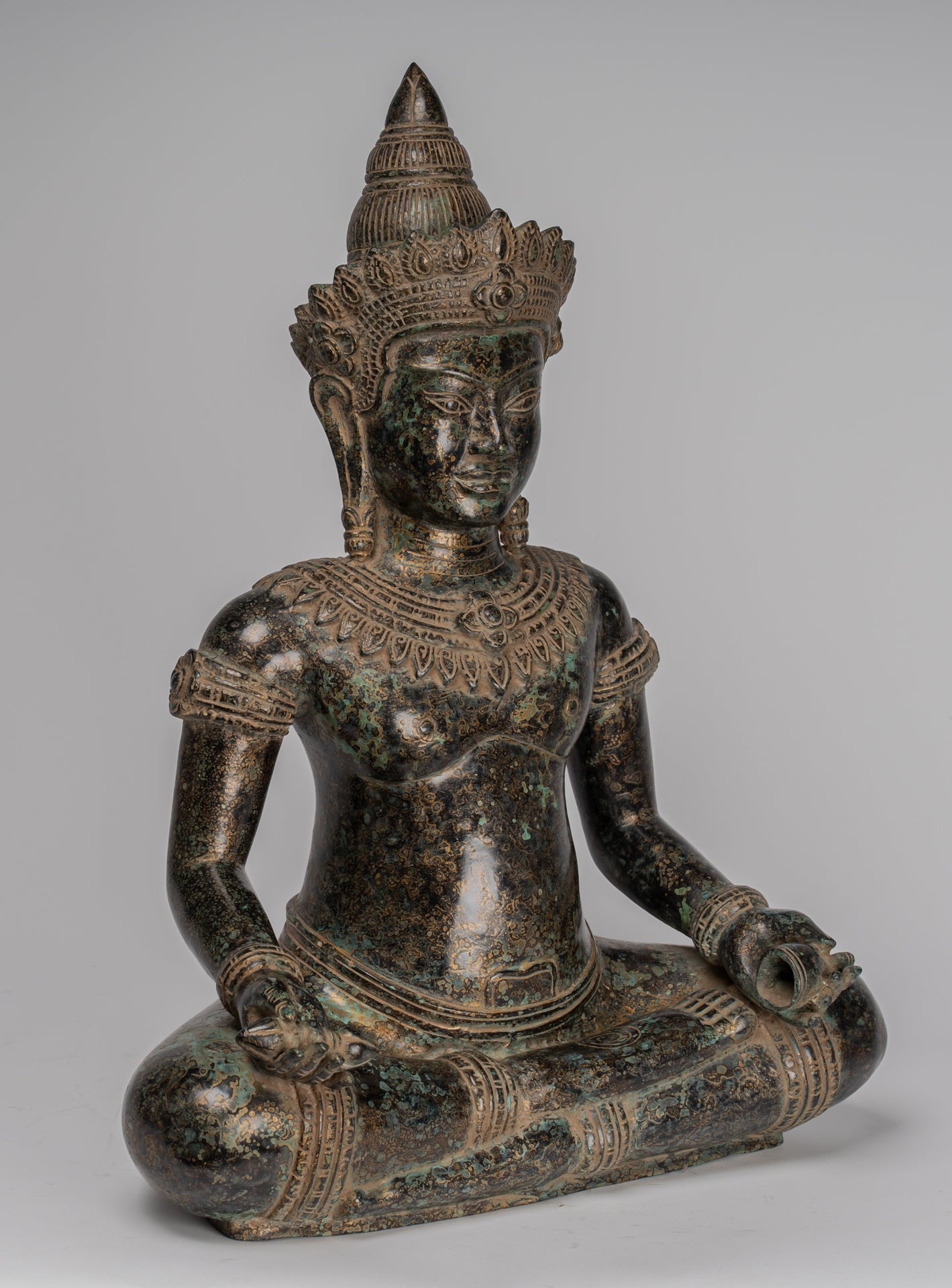 Buddha Statue - Antique Khmer Style Bronze Varada or Charity Angkor Wat Buddha Statue - 55cm/22"