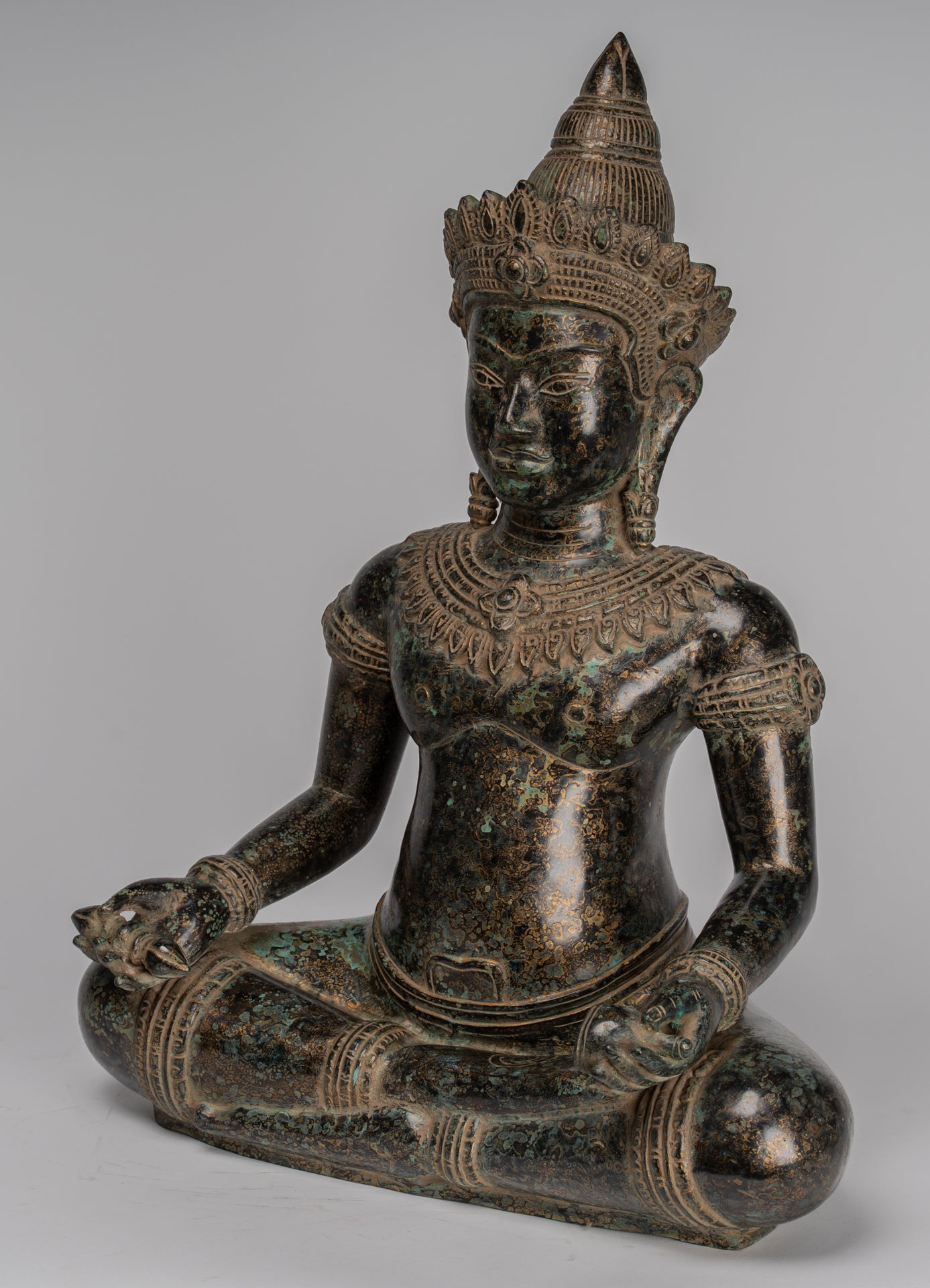 Buddha Statue - Antique Khmer Style Bronze Varada or Charity Angkor Wat Buddha Statue - 55cm/22"